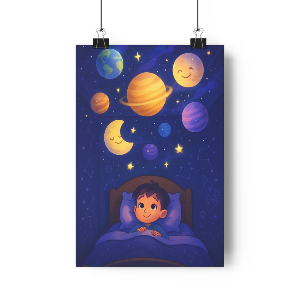 Poster décoratif enchanté céleste enfant chambre dessin animé bleu jaune violet rêve apaisant qualité