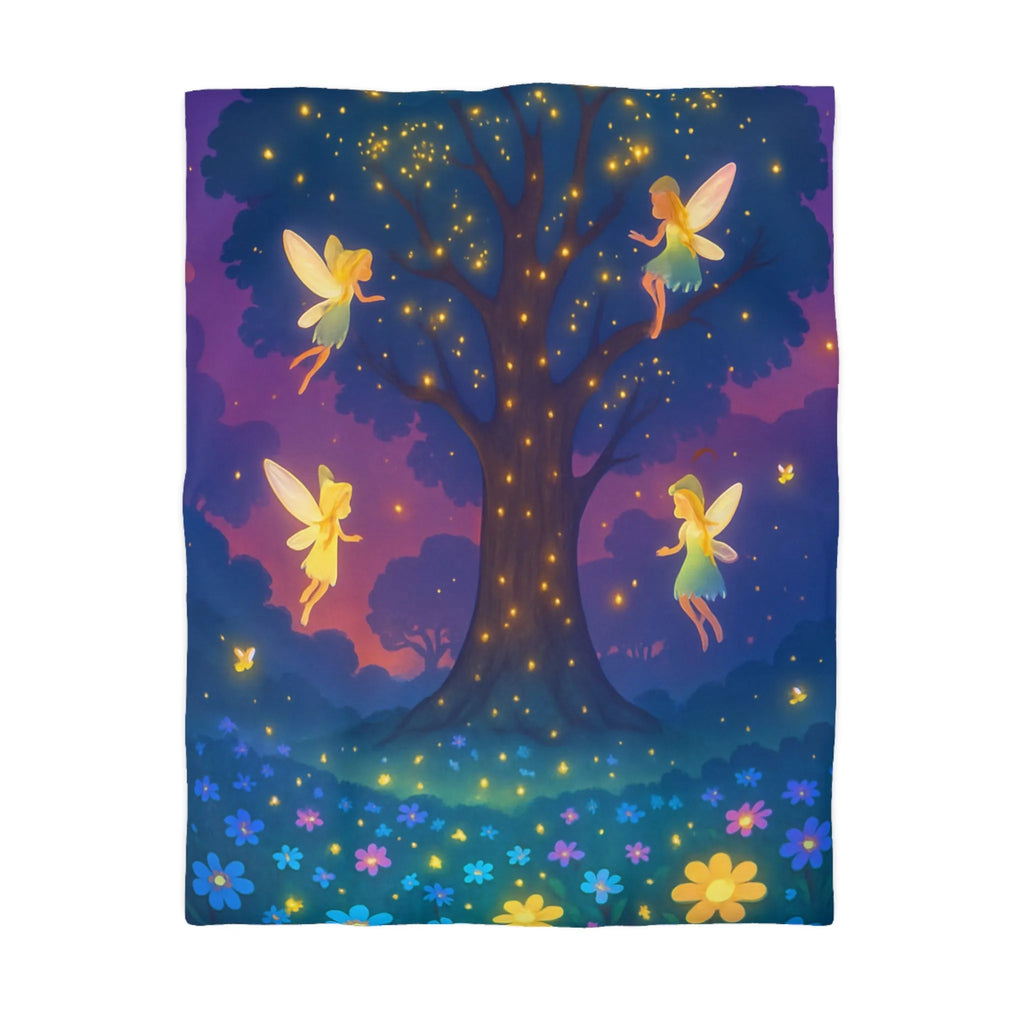 Housse de couette féérique avec fées lumineuses et fleurs colorées pour chambre magique