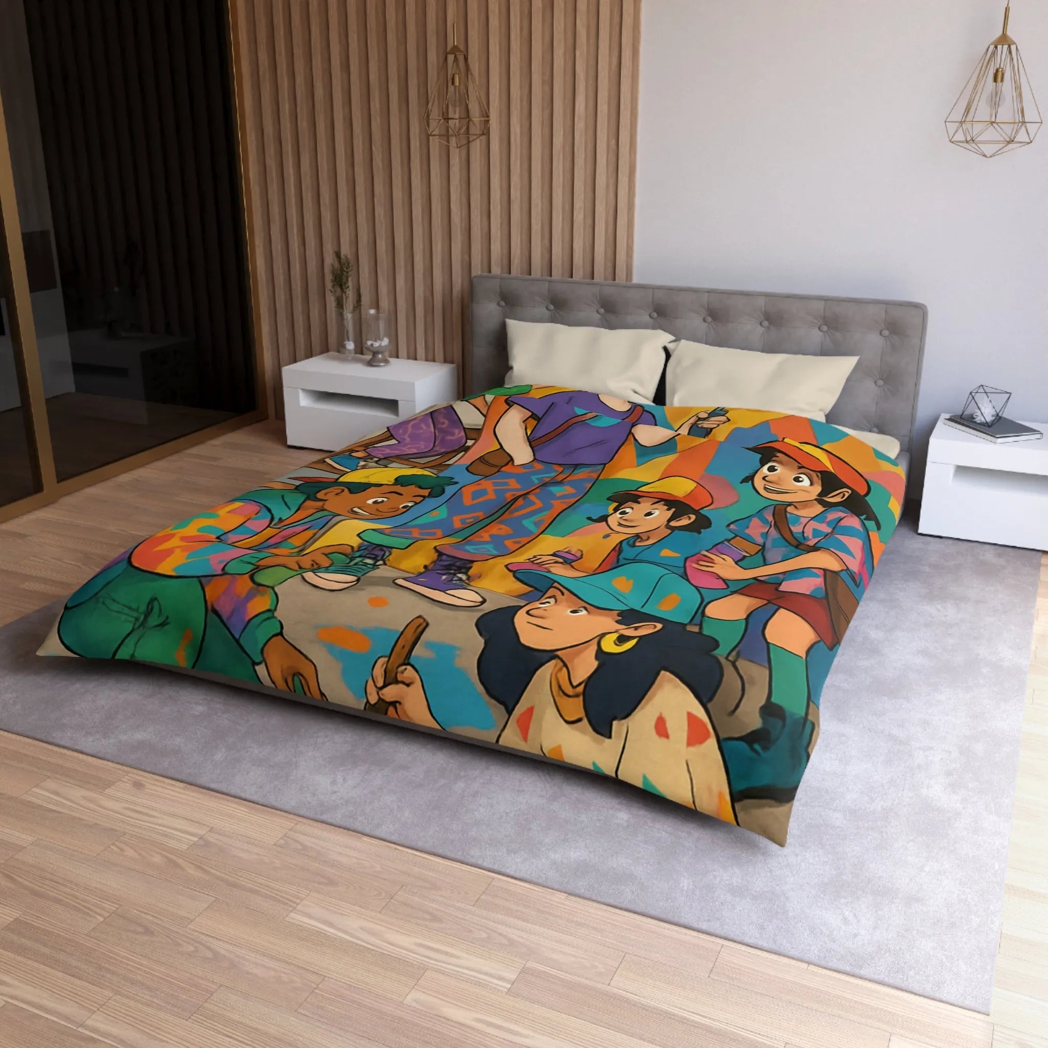 Housse de couette colorée avec enfants et motifs artistiques de peinture murale urbaine