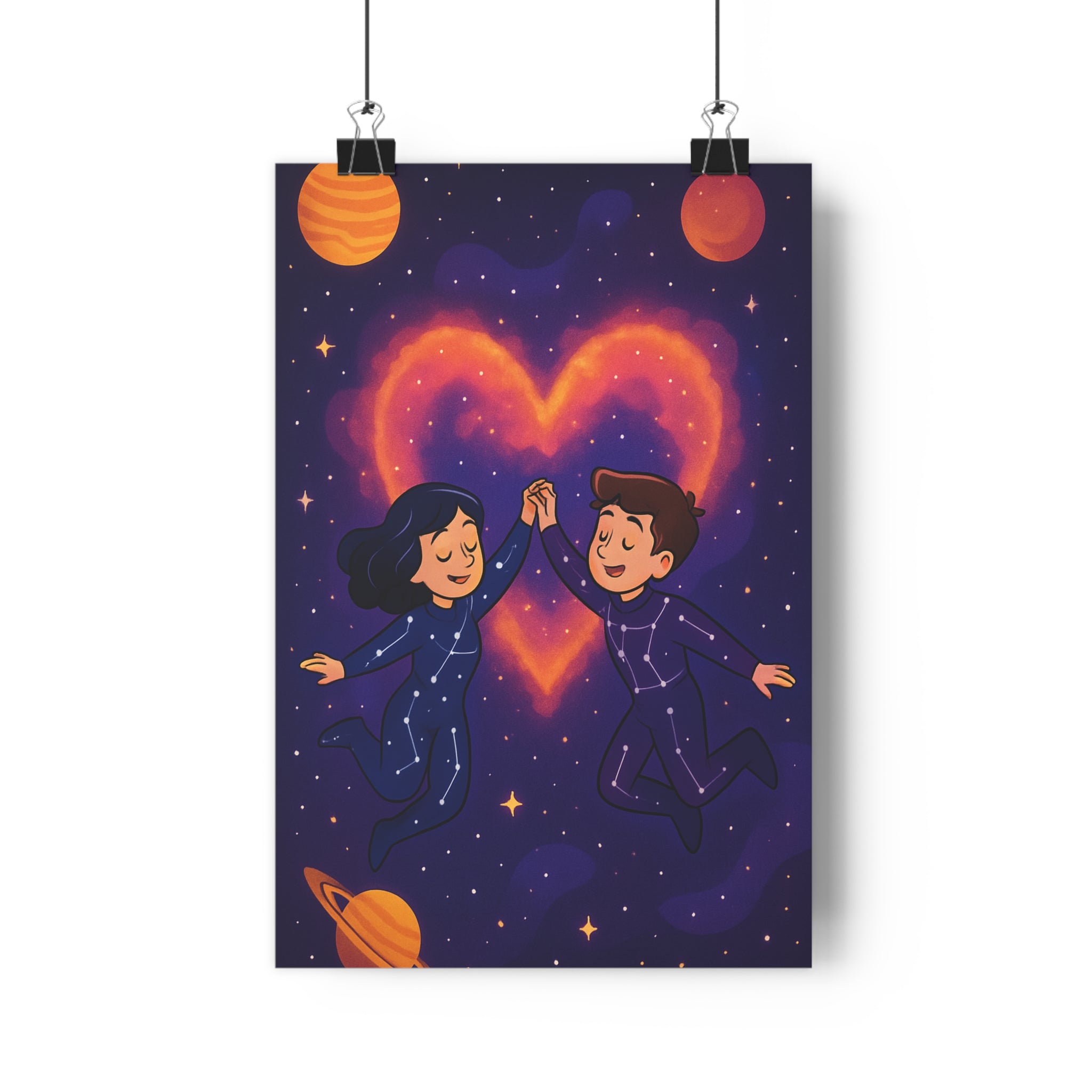 Poster décoratif animé violet orange romantique mystique chambre salon espace couple constellation cœur lumineux