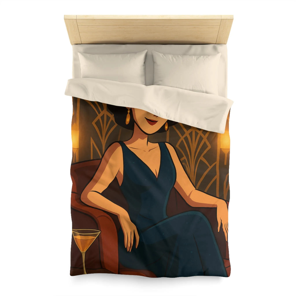 Élégance Art Déco : Housse de couette avec design femme glamour et cocktail martini