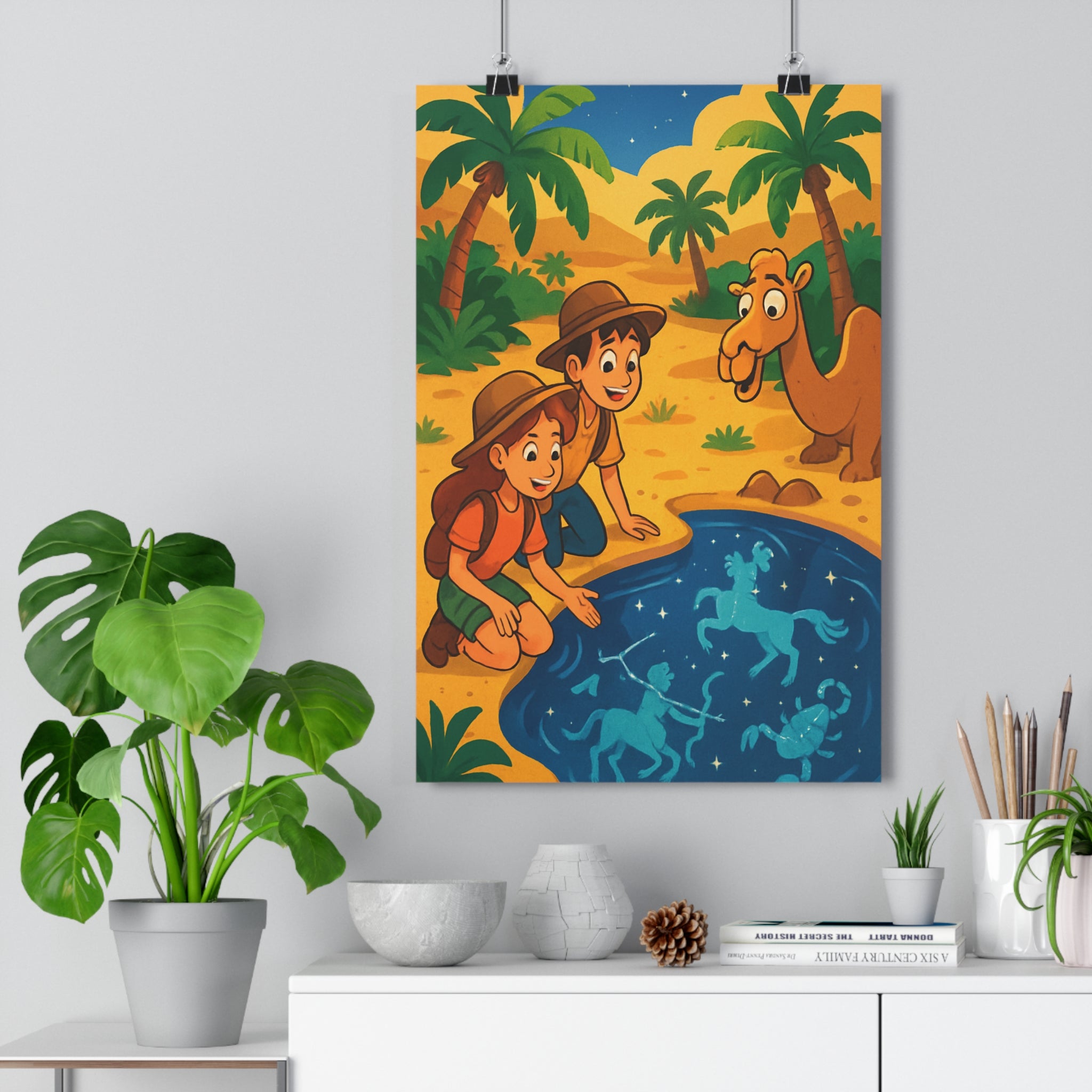 Poster décoratif cartoon sable étoiles enfants aventure joyeux salon chambre style coloré ambiance enchanteresse