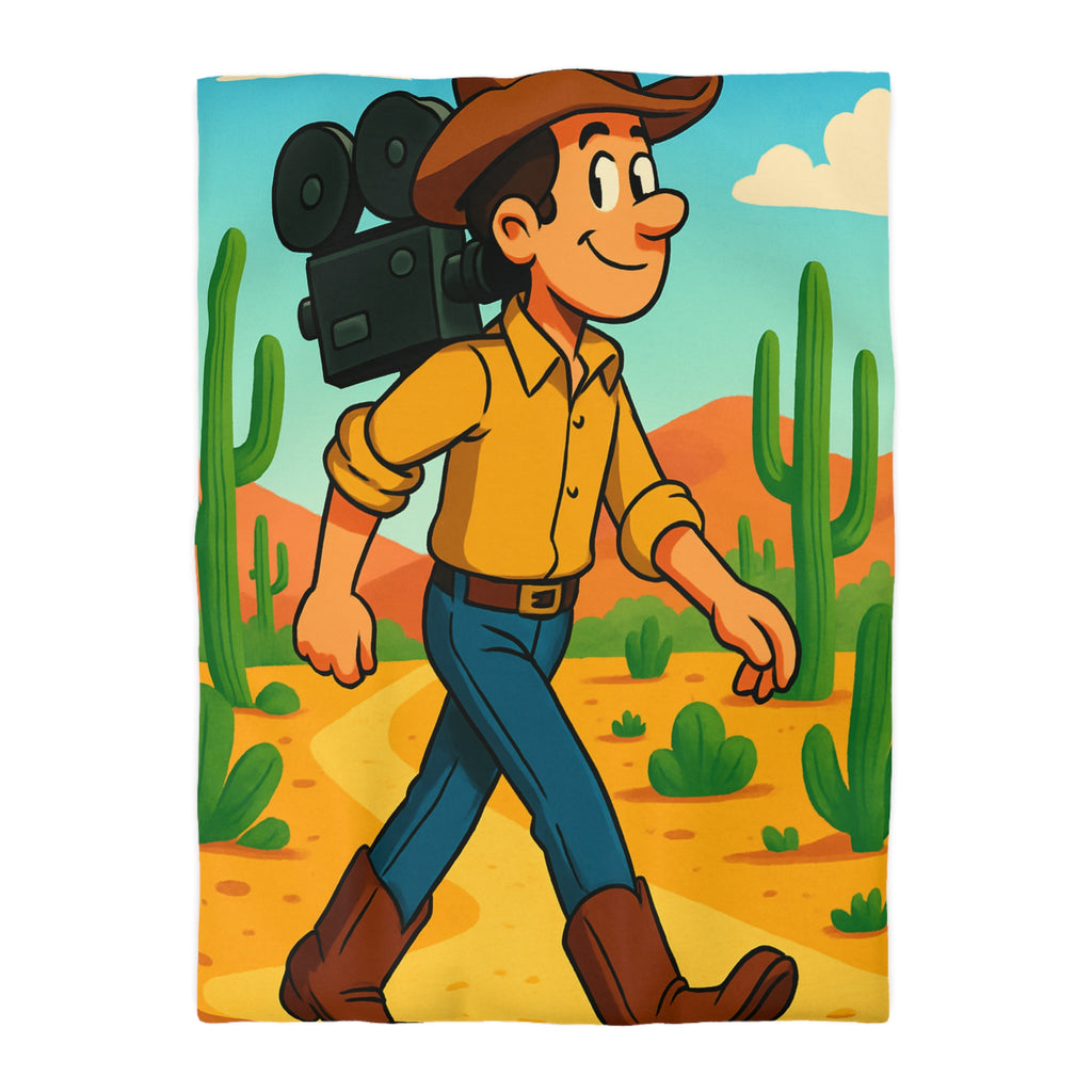 Housse de couette western cowboy dessin animé, désert cactus rétro style vibrant