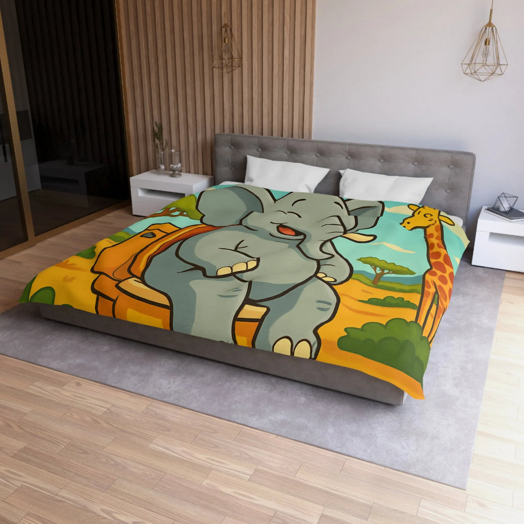 Housse de couette joyeuse éléphant sur toilettes en pleine savane colorée