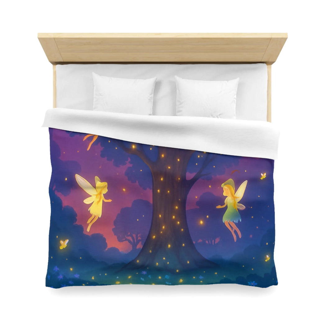 Housse de couette féérique avec fées lumineuses et fleurs colorées pour chambre magique