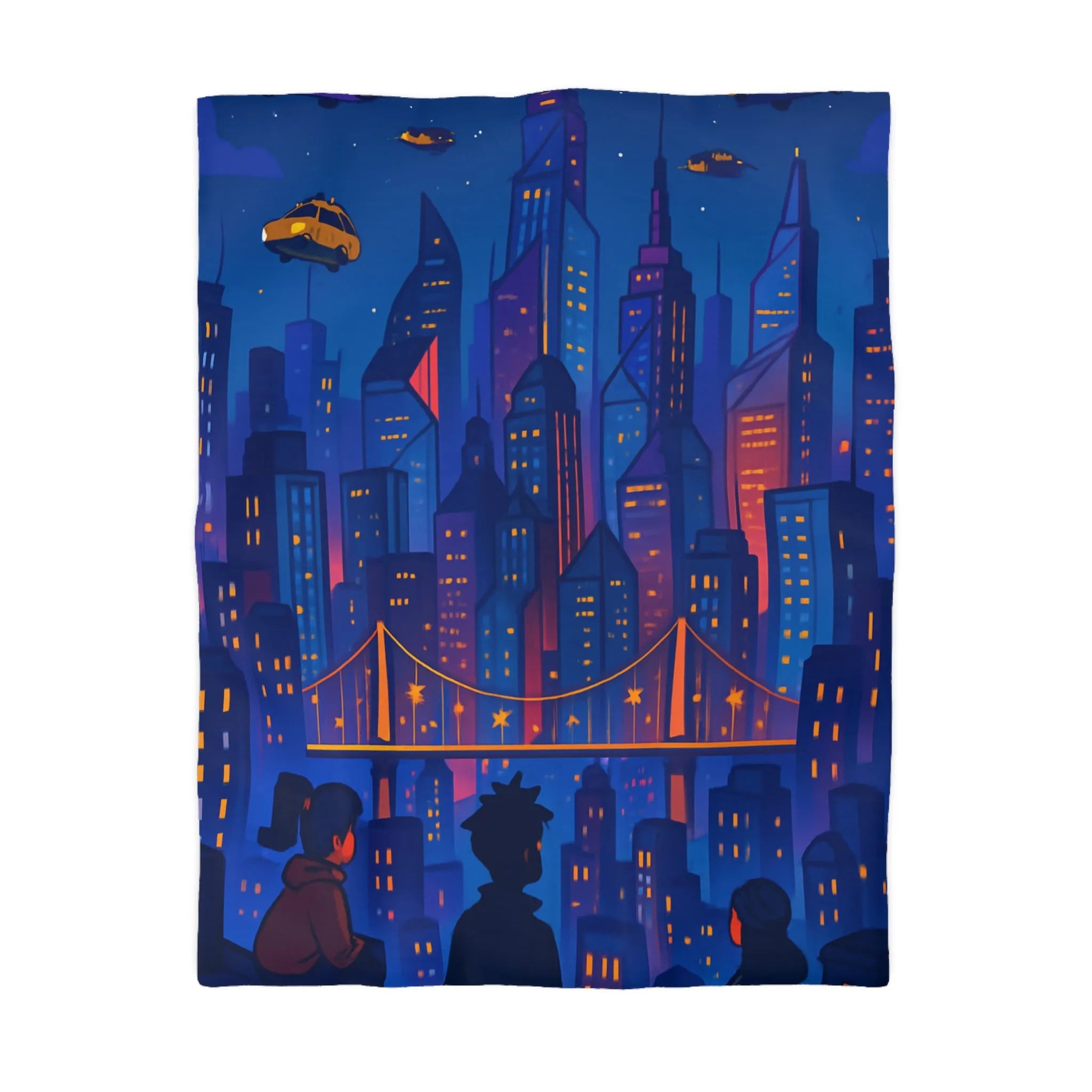 Explorez le rêve futuriste urbain vibrant avec taxis volants pour votre chambre moderne