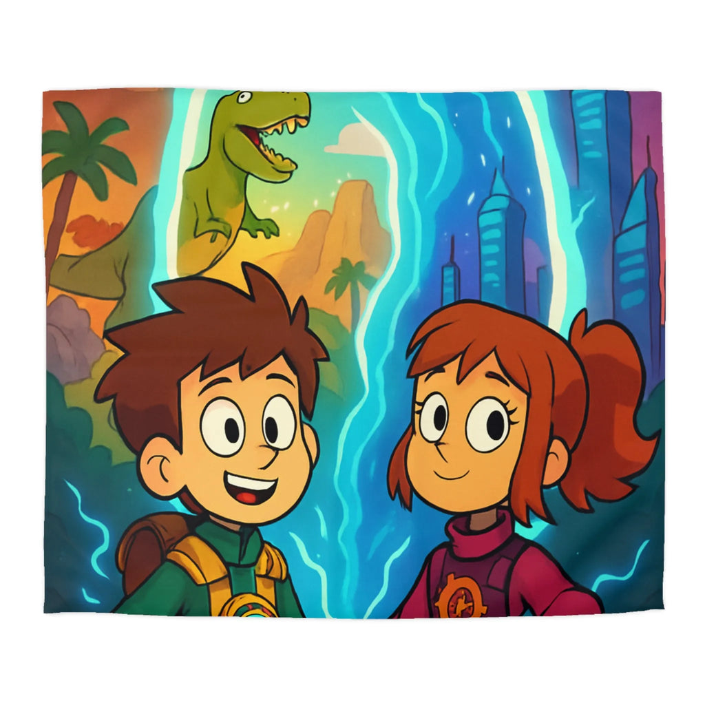 Housse de couette enfants avec illustrations dinosaures et voyage dans le temps passionnant