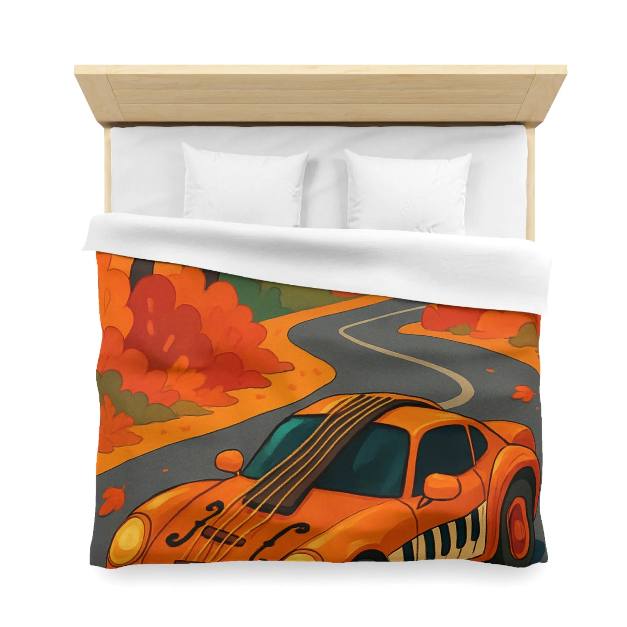 Housse de Couette Automne avec Voiture et Forêt aux Couleurs Vibrantes pour Chambre Chic