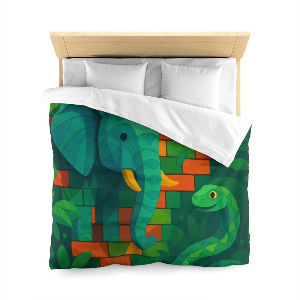 Housse de couette jungle vibrante avec éléphant, oiseau, serpent et feuillage luxuriant