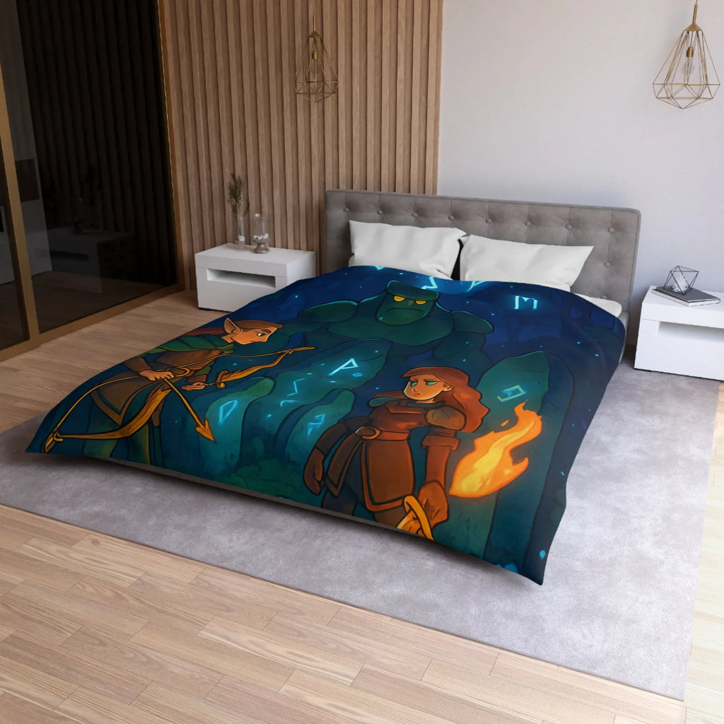 Housse de couette avec illustration de forêt mystique illuminée par runes magiques et lune