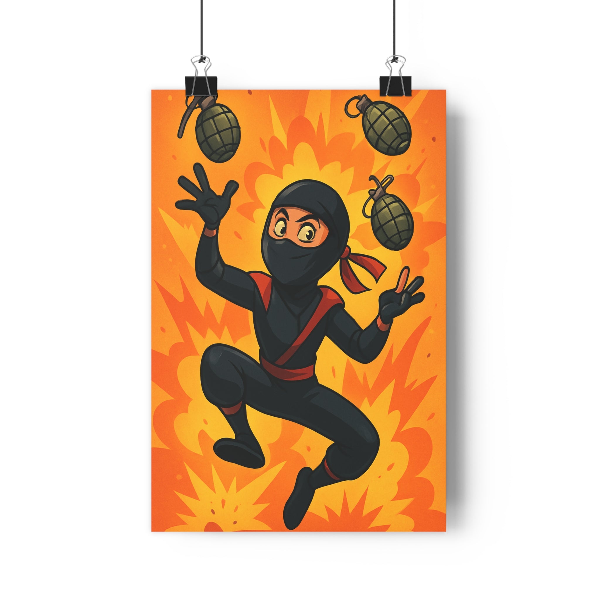 Poster décoratif ninja action anime orange jaune chambre bureau dynamique format 30x46 énergique ambiance