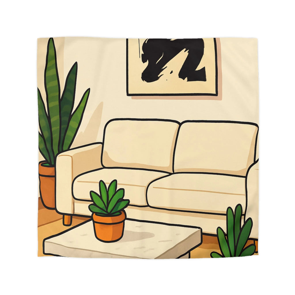 Housse de Couette Élégante avec Design Graphique Moderne et Plantes Vertes Décoratives