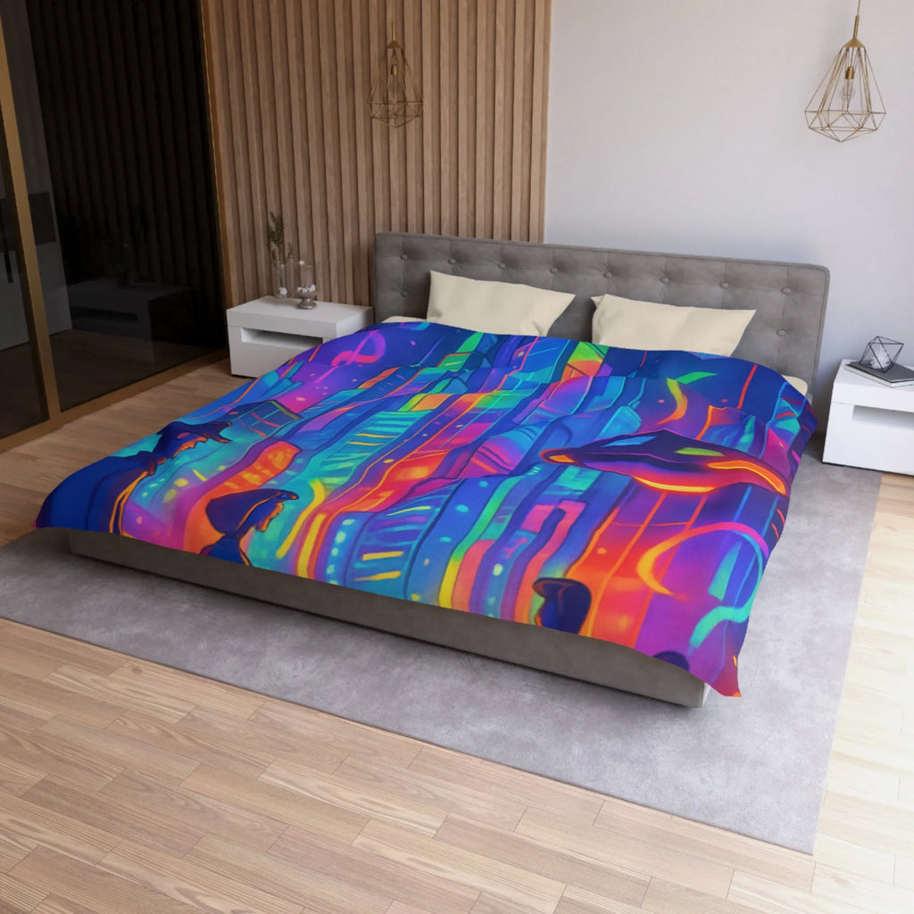 Housse de Couette Colorée Scène Urbaine Futuriste avec Illusions d'Optique Dynamiques et Vives