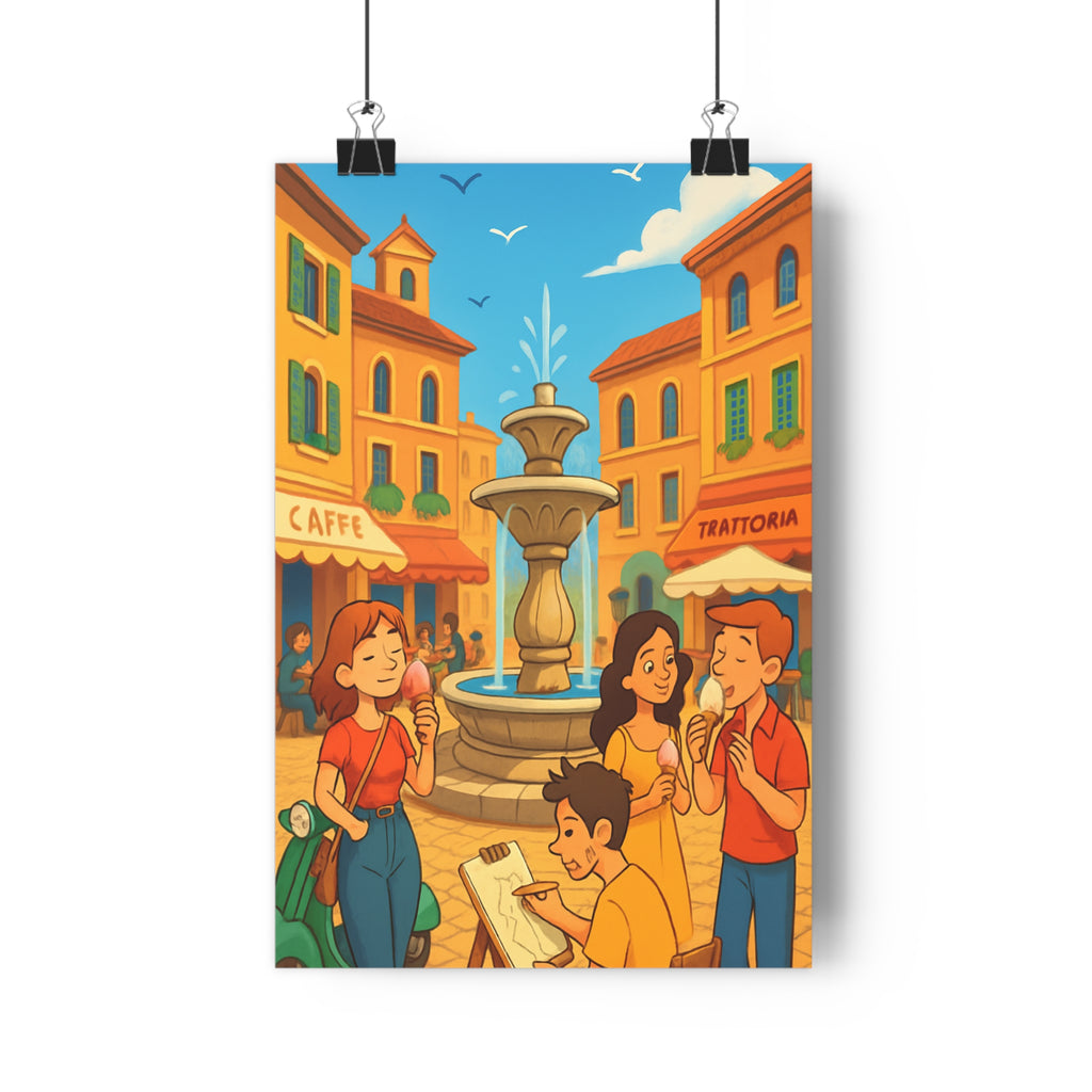 Poster décoratif coloré italien vintage joyeux salon chambre art fontaine architecture chaleureux unique qualité