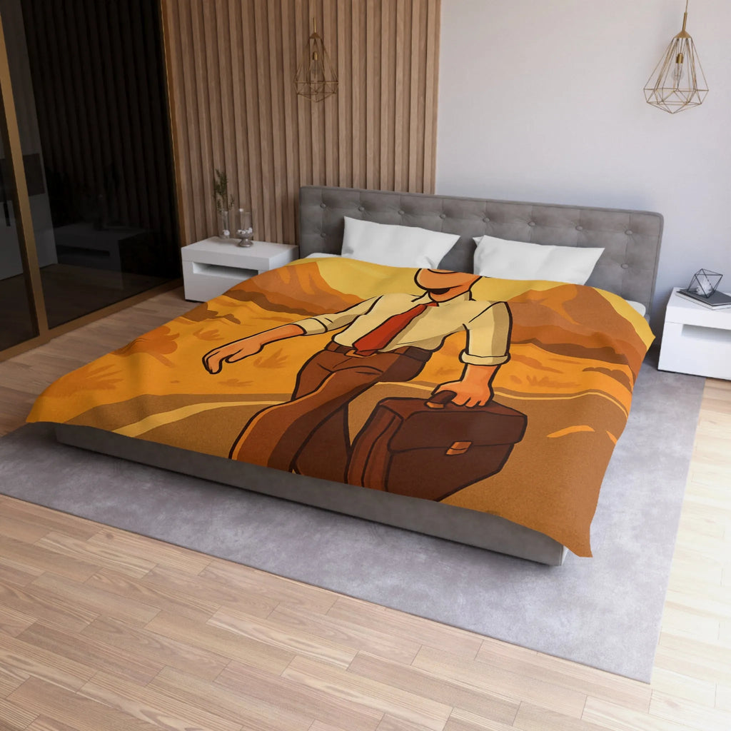 Housse de couette avec illustration d'homme marchant au coucher du soleil style rétro