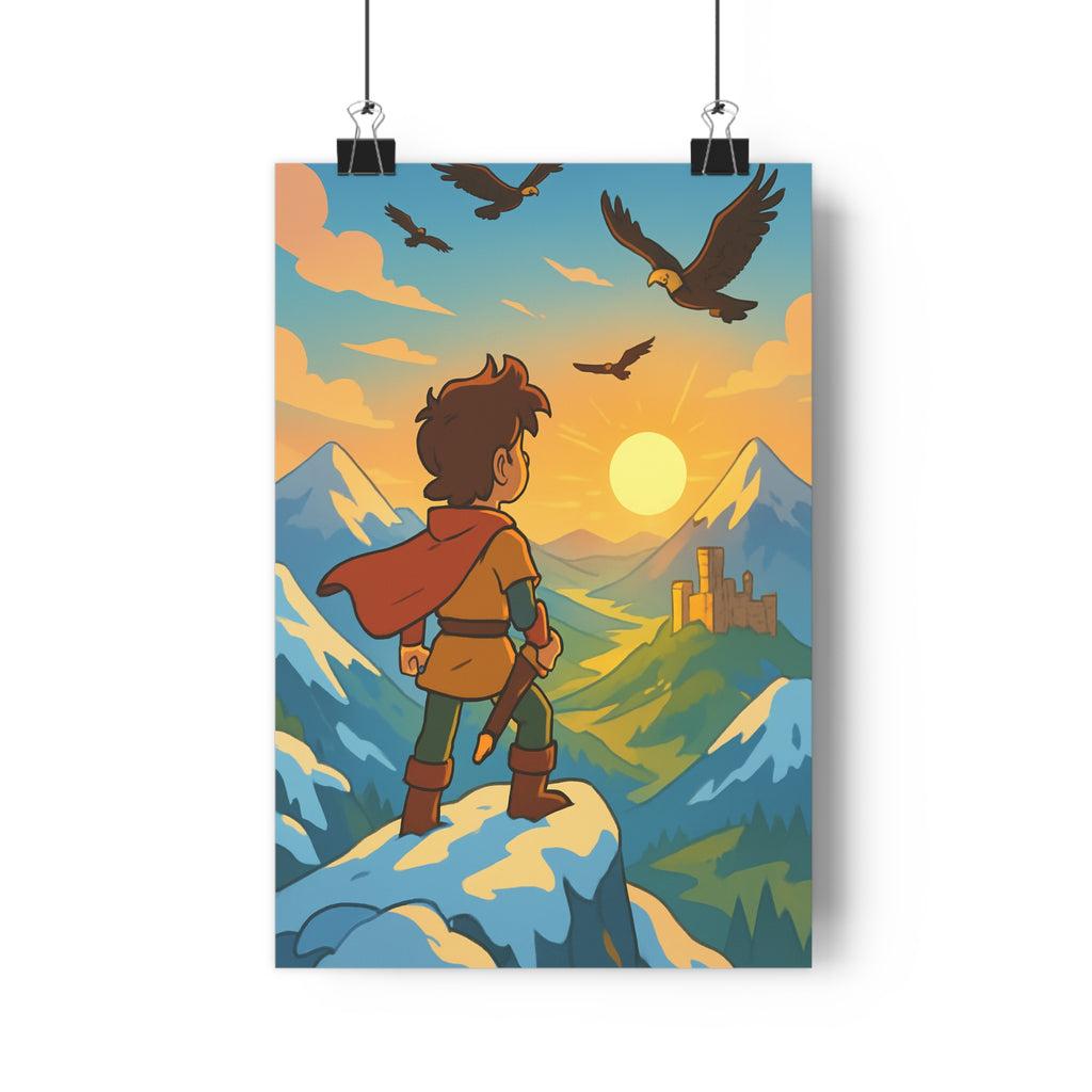 Poster décoratif panorama montagne bleu orange aventure inspirant salon chambre moderne majestueux qualité premium