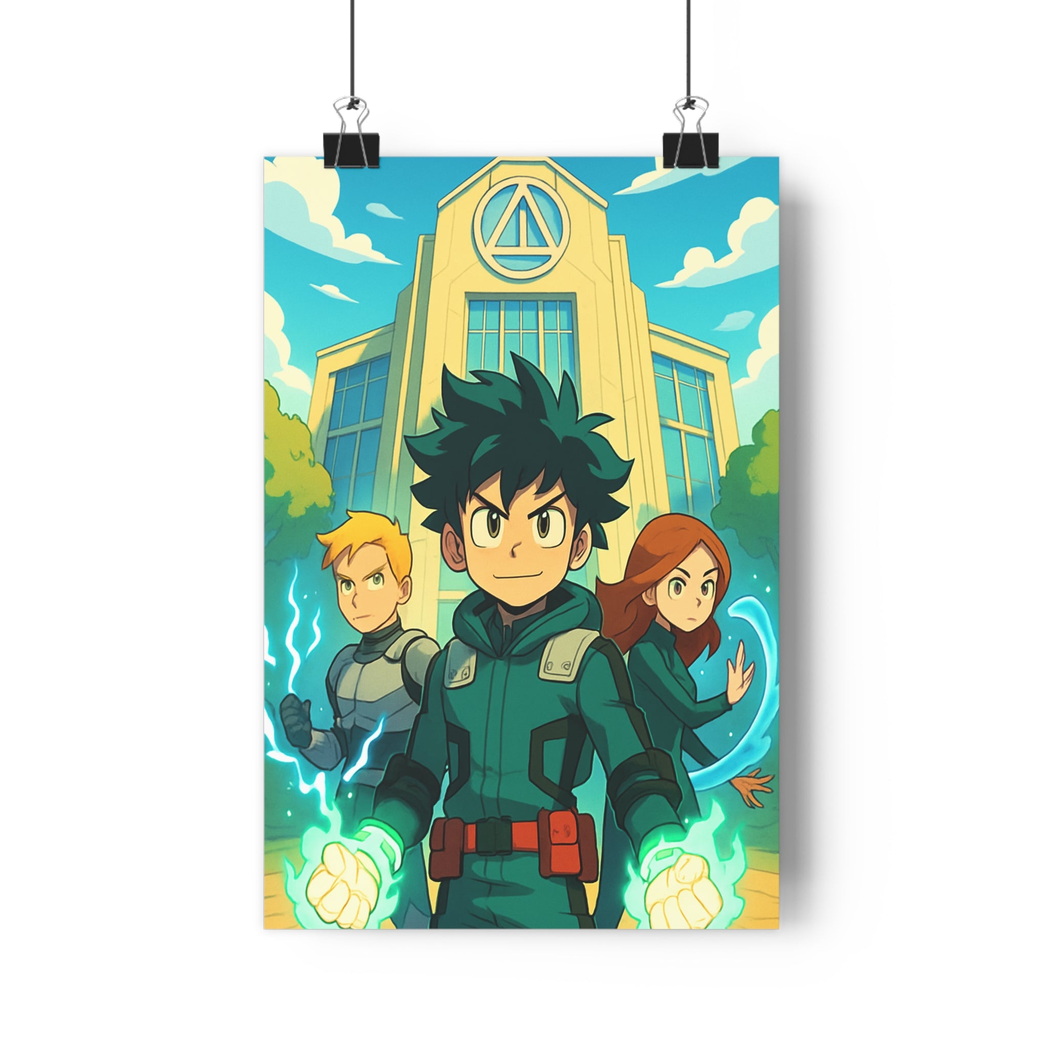 Poster décoratif fantastique vert bleu chambre enfant aventure héros énergie lumineux style vibrant qualité