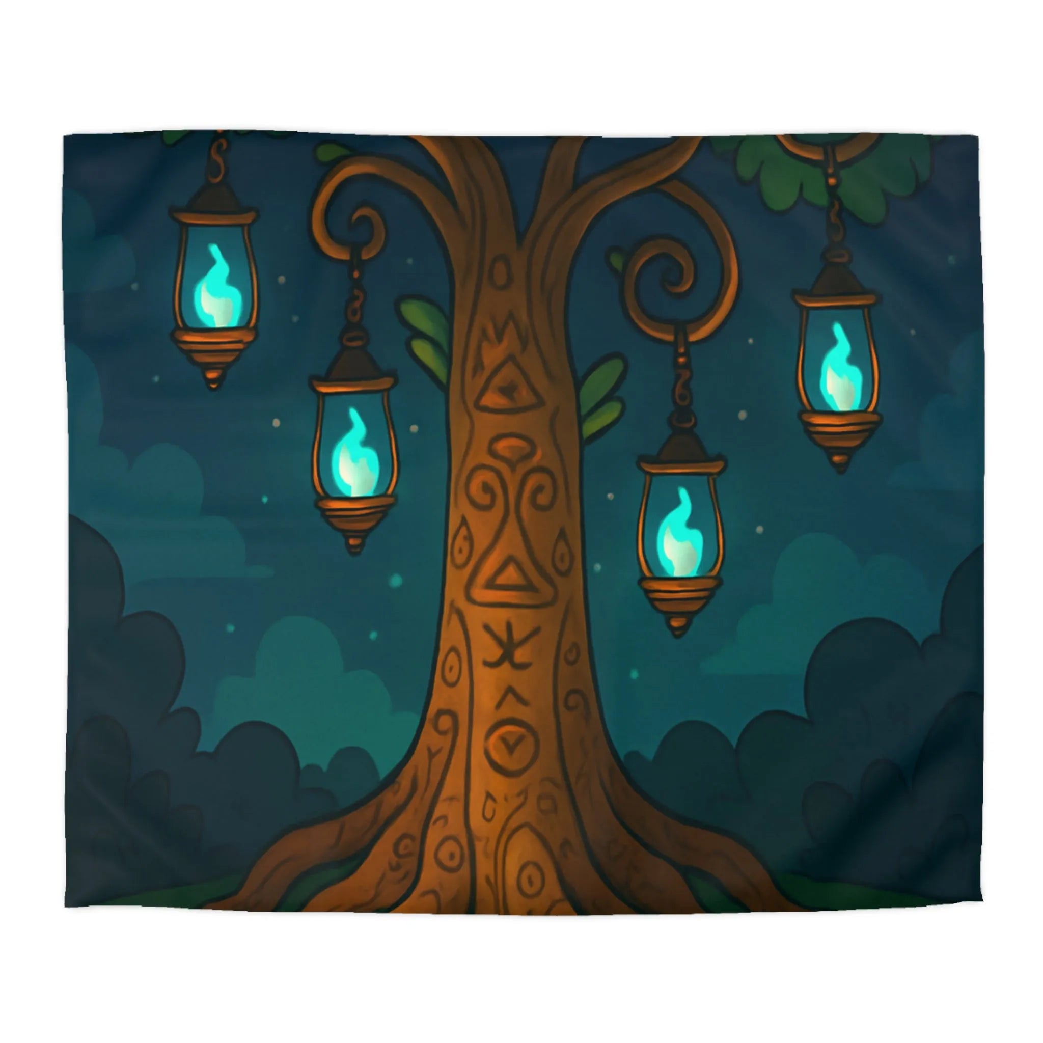 Housse de Couette Arbre Mystique avec Runes Éclairées pour Chambre Enchantée et Magique