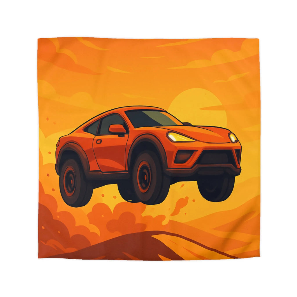 Housse de couette design voiture saut désert couleur orange coucher de soleil