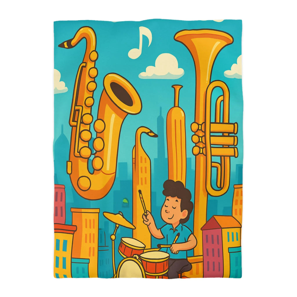 Housse de Couette Colorée avec Motif Musical pour Enfants Amoureux de Jazz en Ville