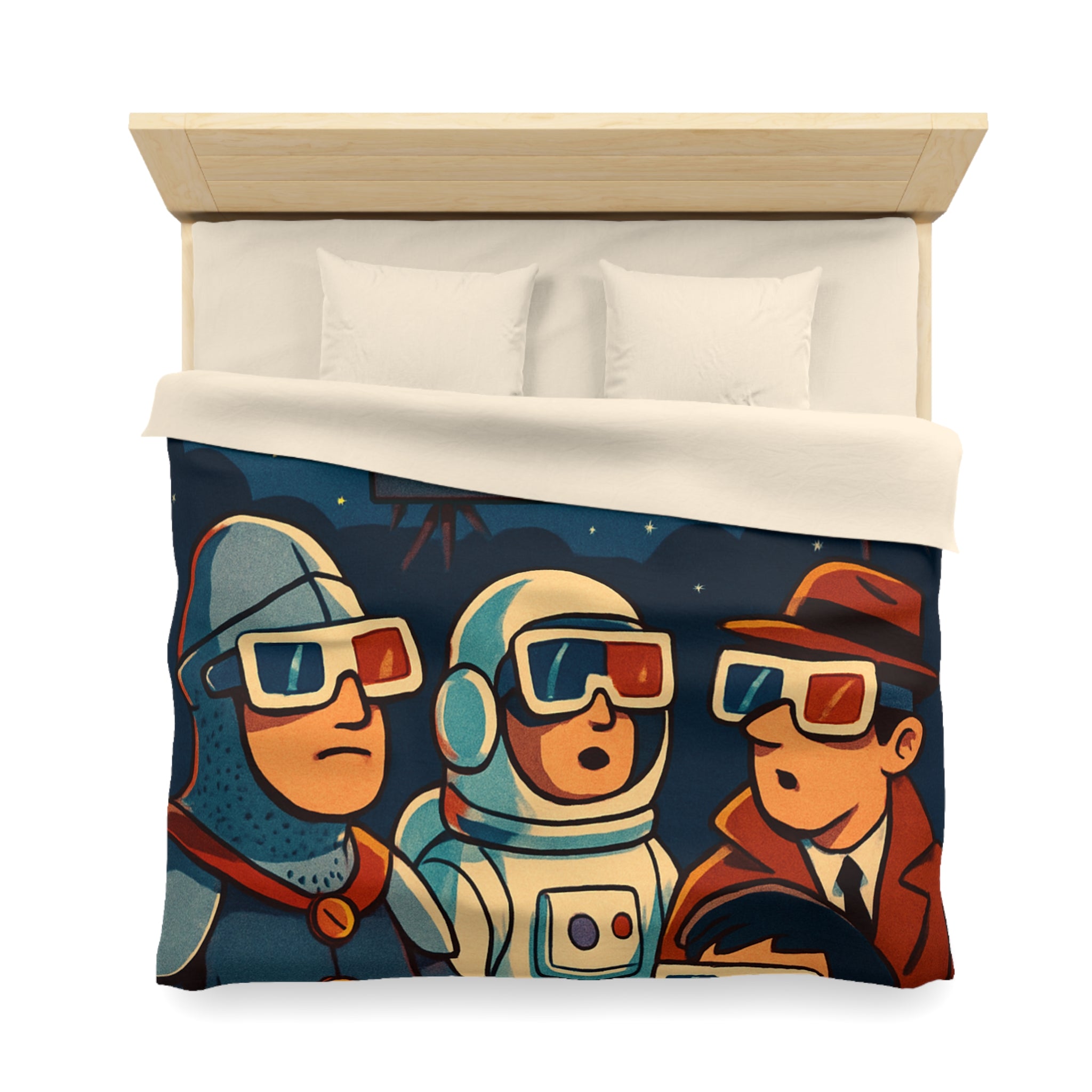 Housse de Couette Unique Inspirée Cinéma Rétro Avec Personnages Insolites Regardant Écran