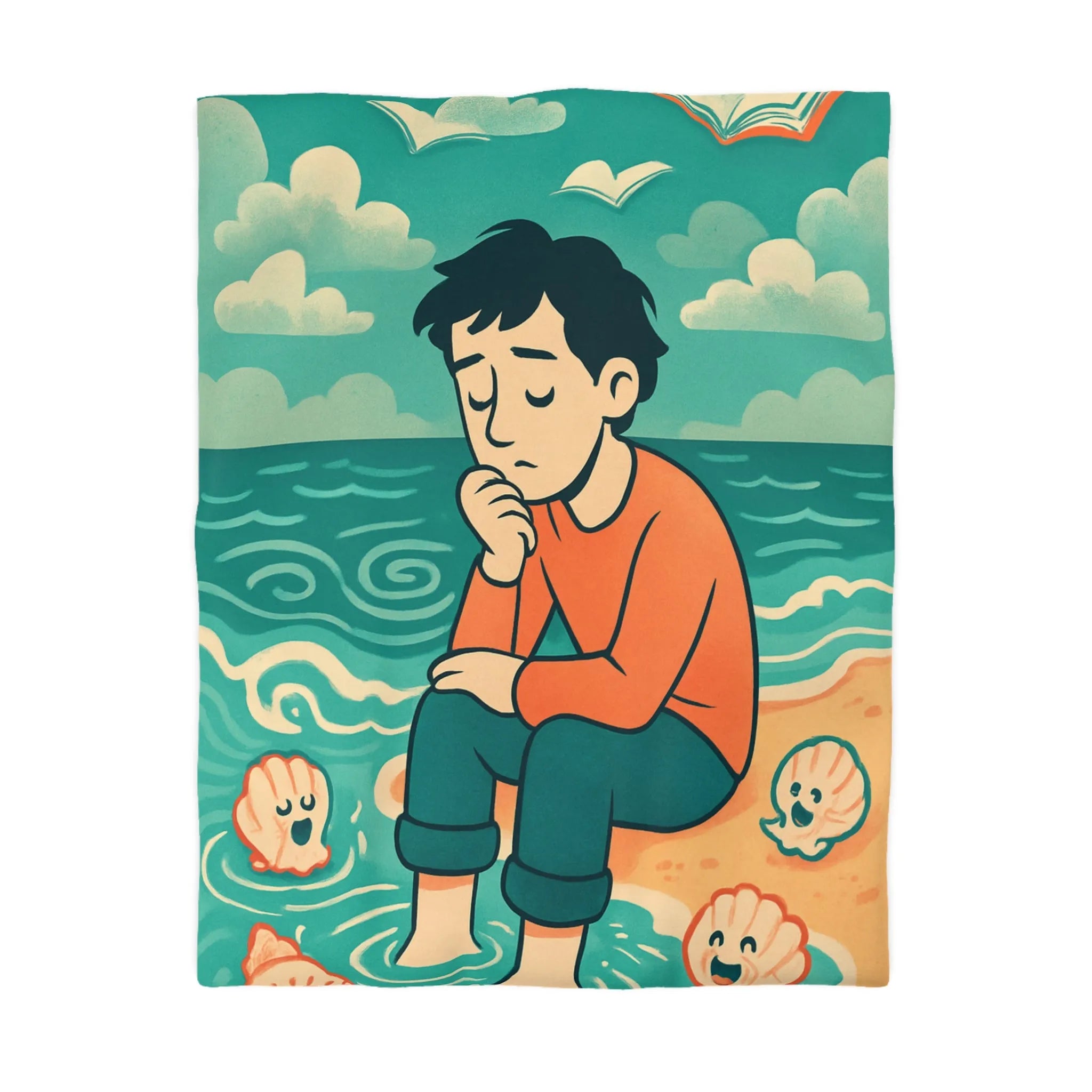 Confort Ludique : Housse de Couette Enfant Mer Océan Coquillage et Livres Volants