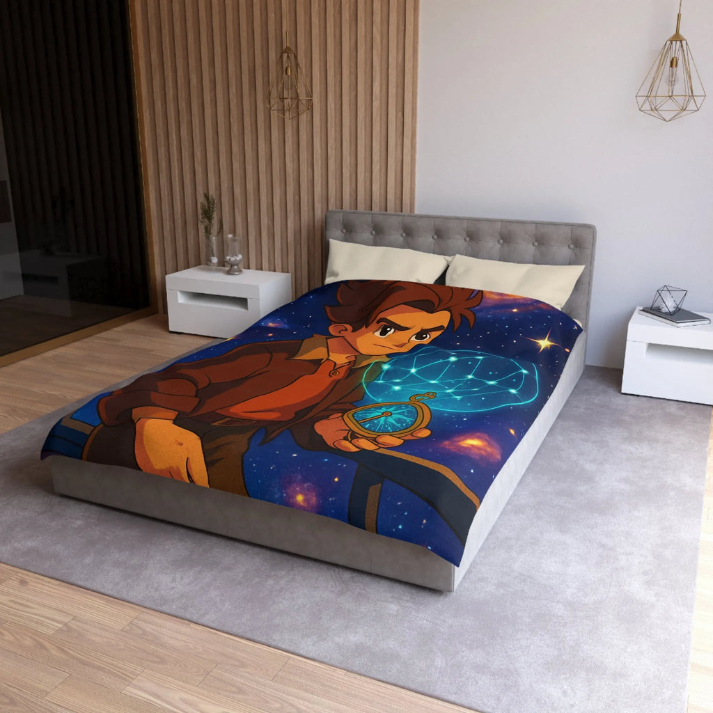 Housse de Couette Enfant Univers Galactique Garçon et Boussole Vintage Motif Étoilé