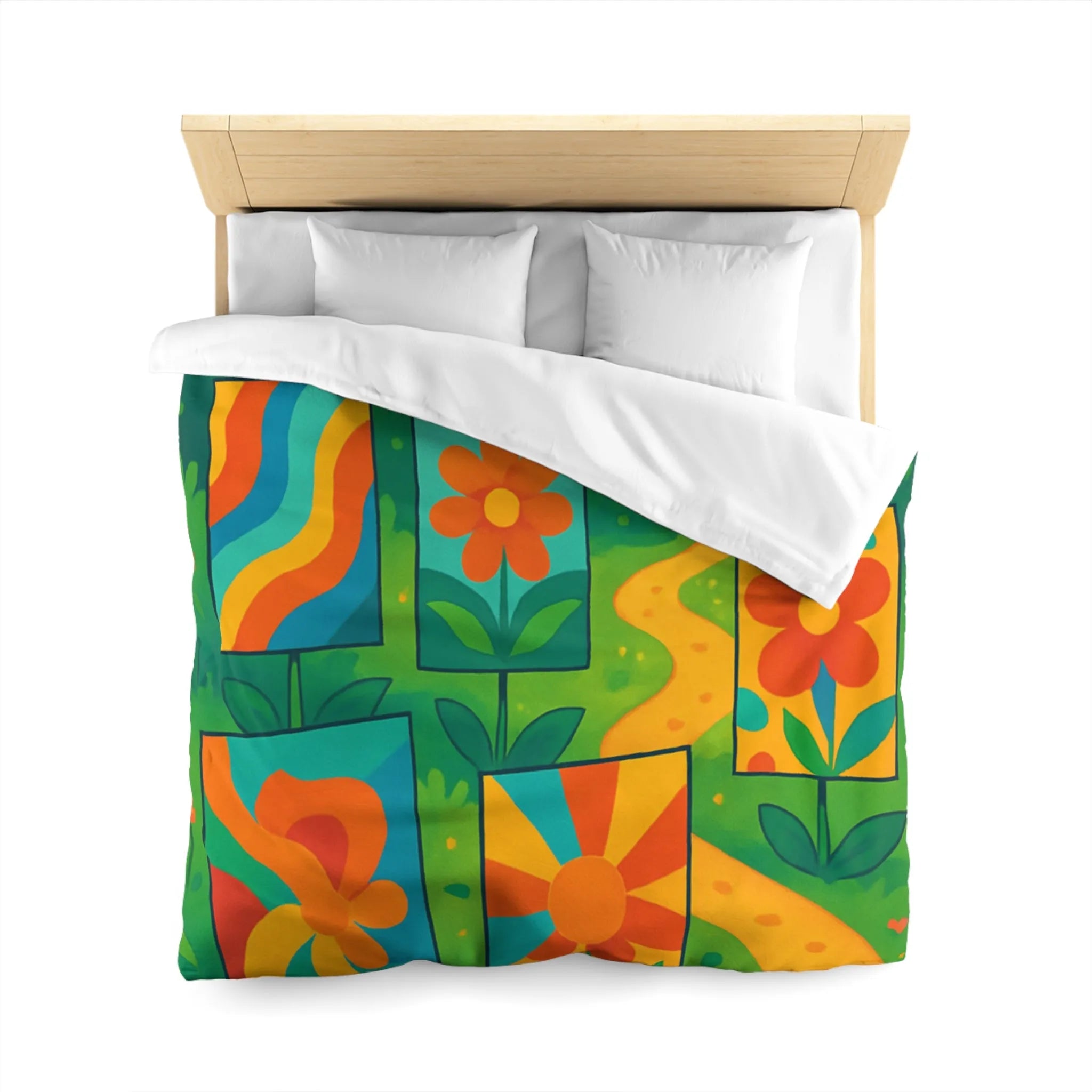 Housse de couette colorée avec fleurs et papillons pour chambre moderne et vivante