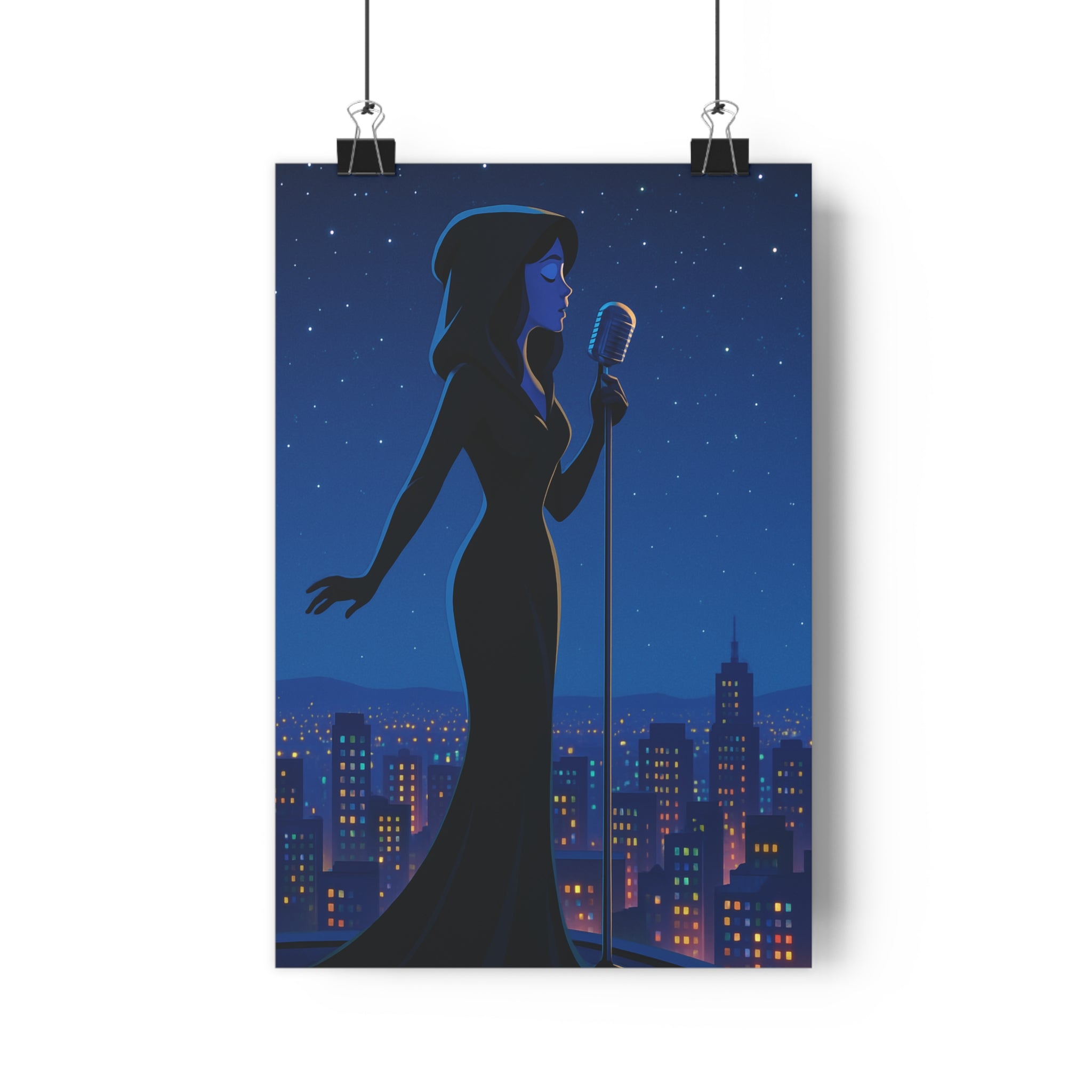 Poster décoratif chanteuse noire vintage ciel étoilé lumineux mystique dessin animé chambre salon 30x46