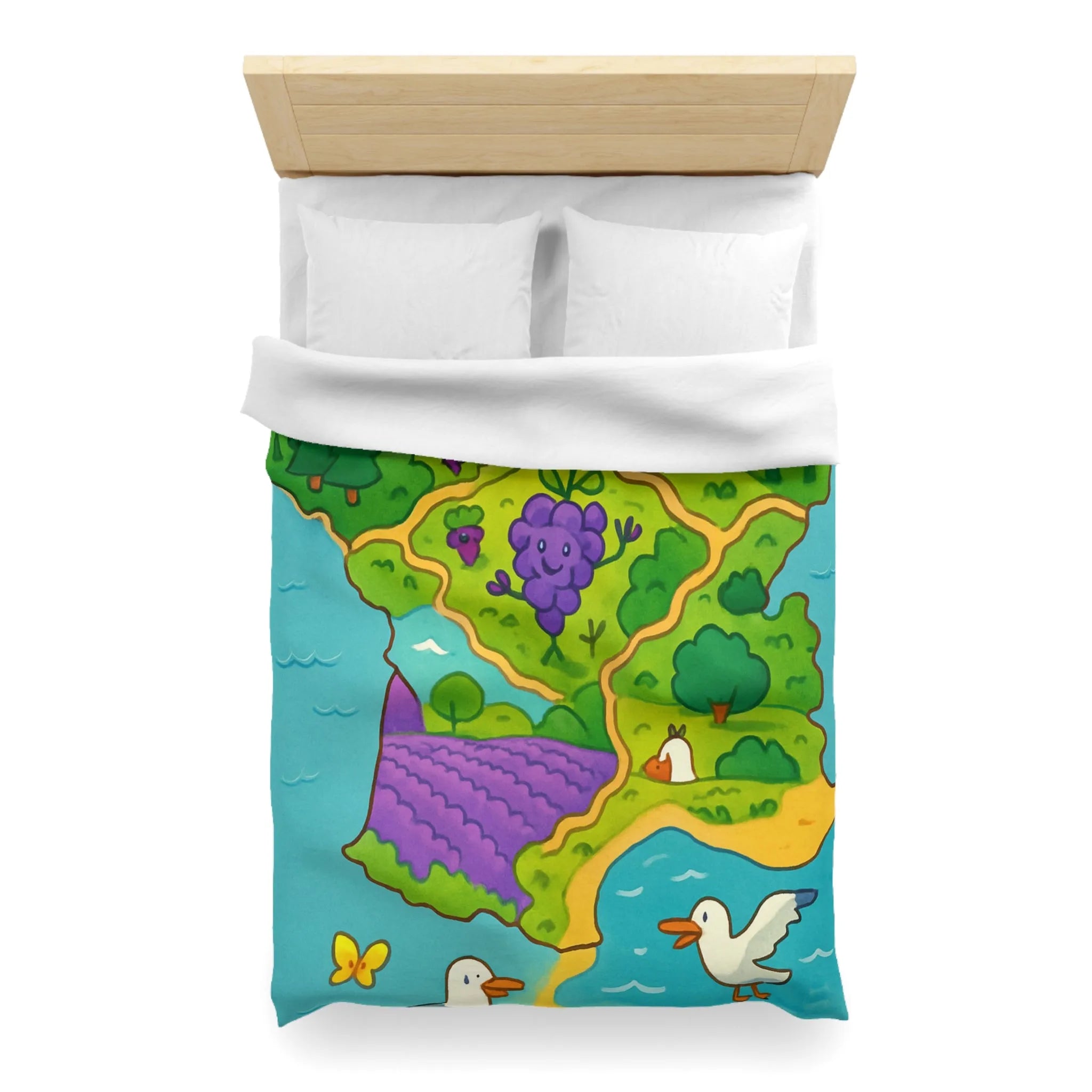 Carte colorée de France illustrée avec paysage ensoleillé et animaux adorables