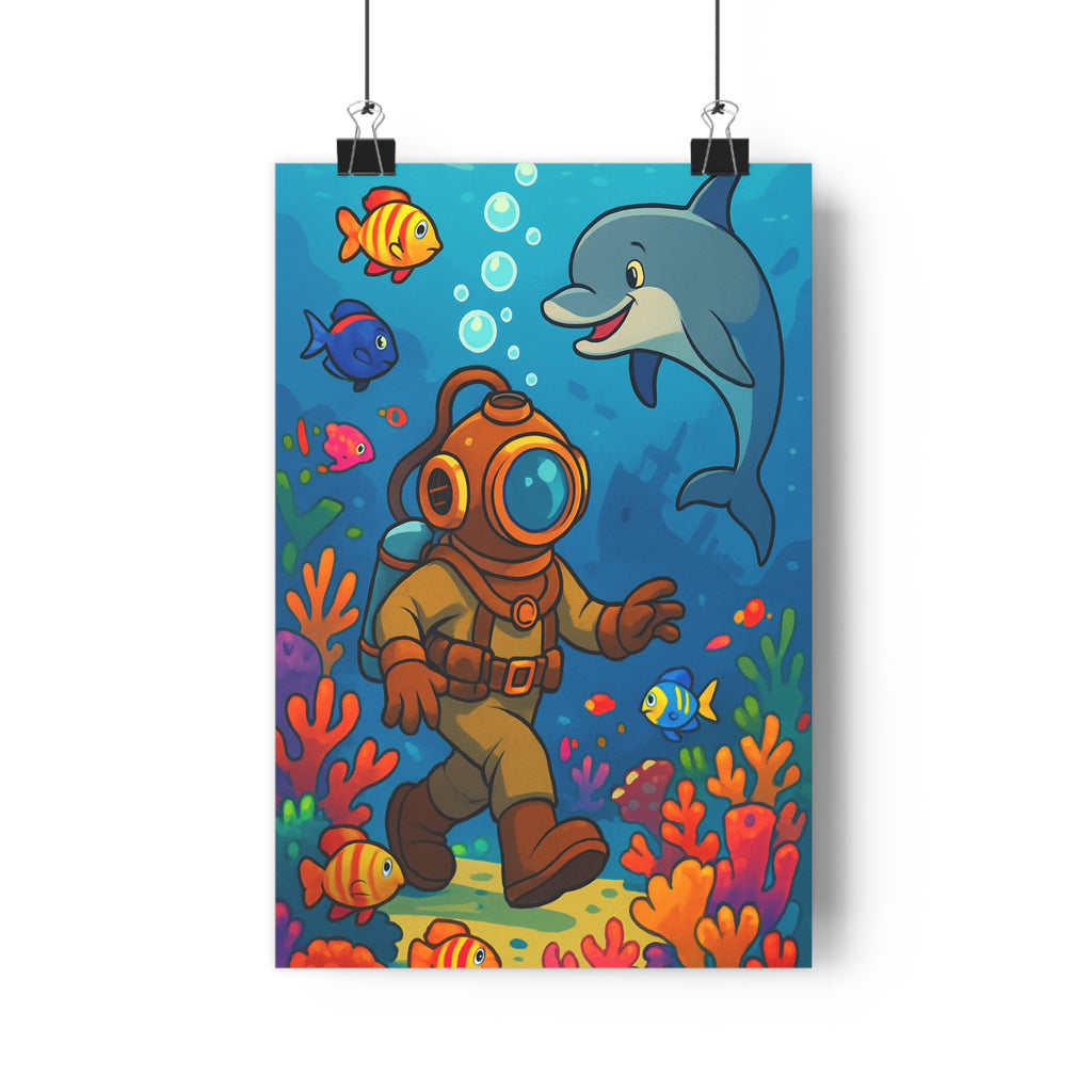 Poster décoratif aventure animé sousmarin coloré joyeux enfant chambre dessin animé océan vibrant corail