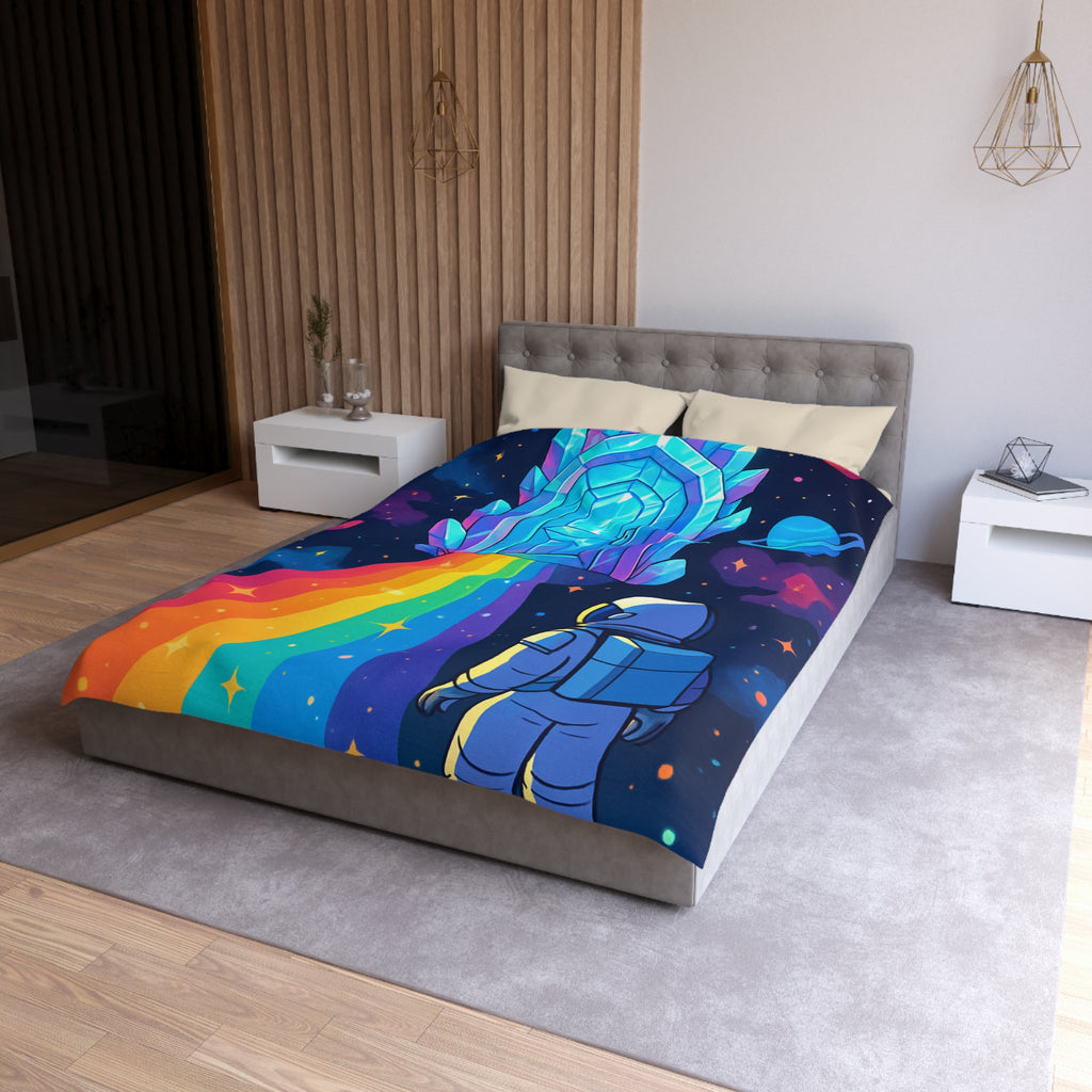 Housse de couette rêve cosmique : astronaute, porte de cristal et univers coloré