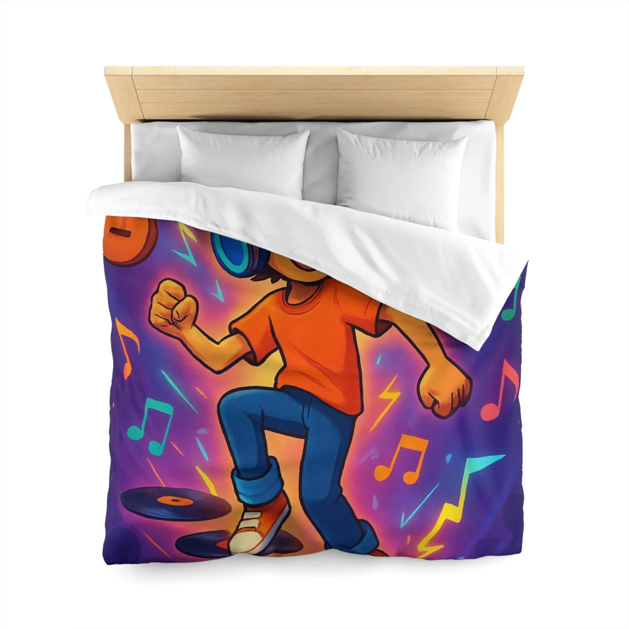 Housse de couette animée avec design musical vibrant pour chambres colorées et dynamiques