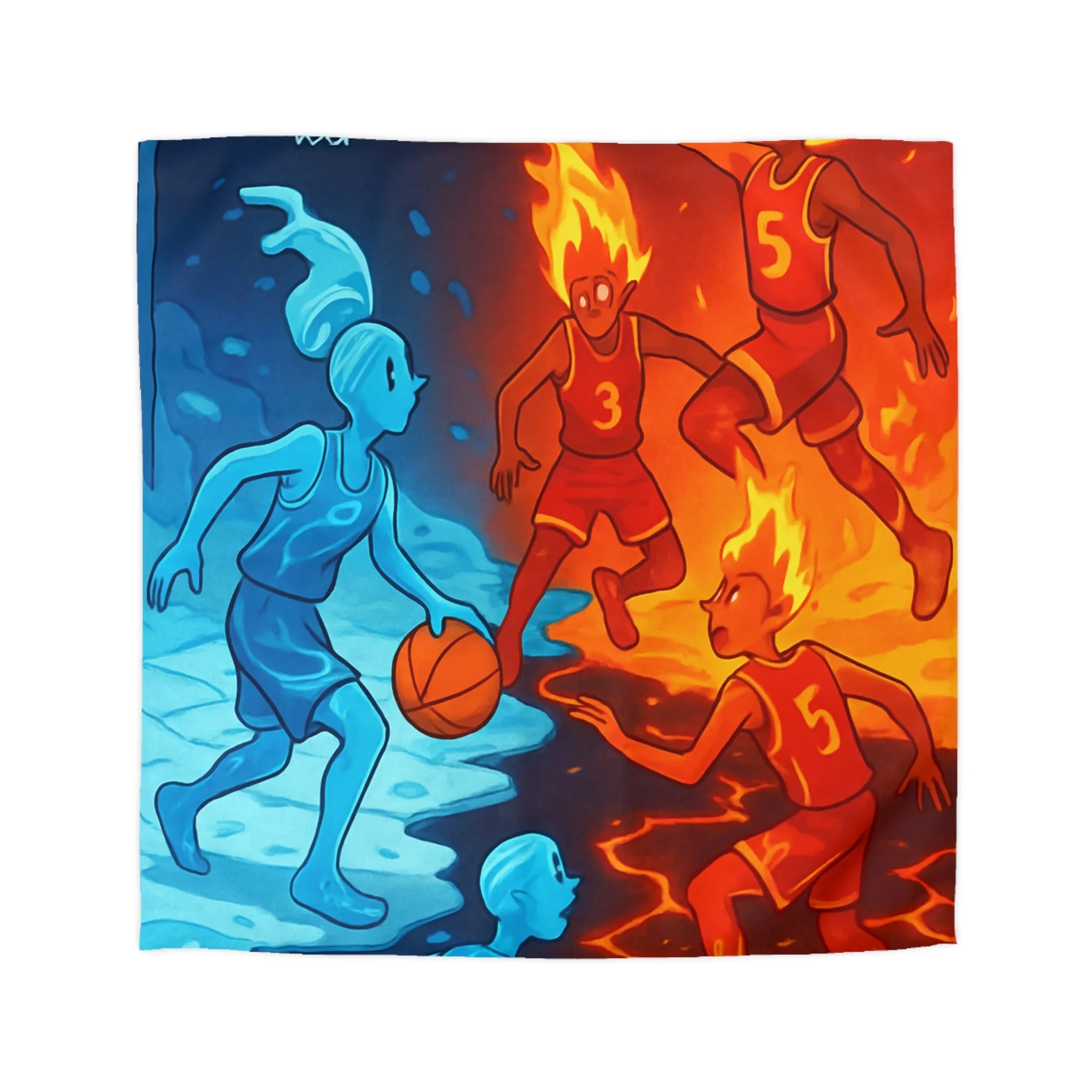 Housse de couette avec design artistique de basketball feu et glace spectaculaire