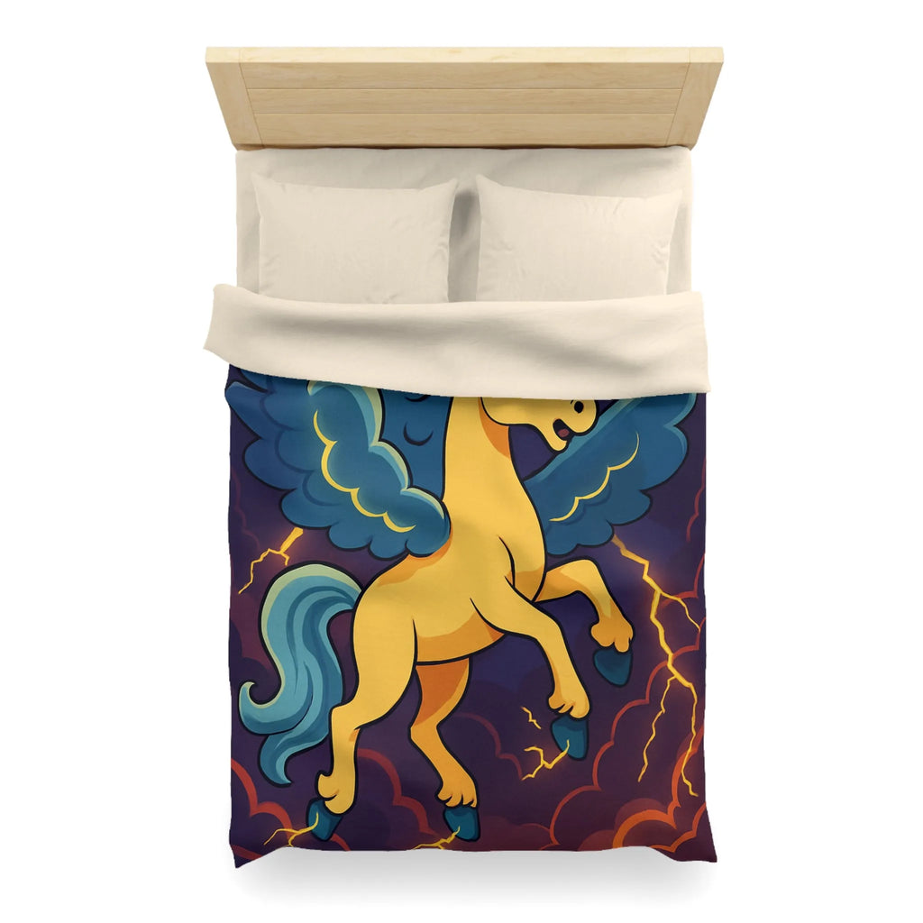 Housse de Couette Fantaisie Licorne Ailée avec Nuages Orageux et Éclairs Majestueux