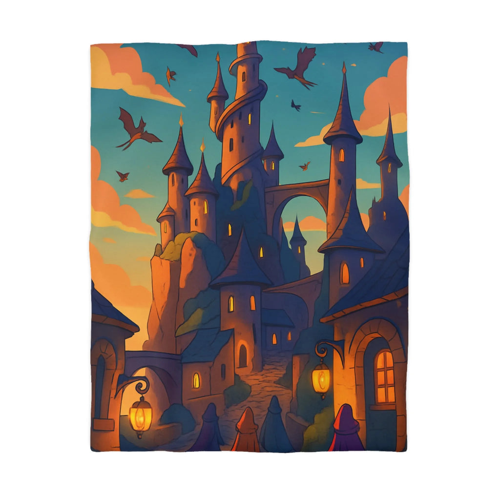Housse de couette magique avec château féérique et créatures volantes pour rêve enchanté