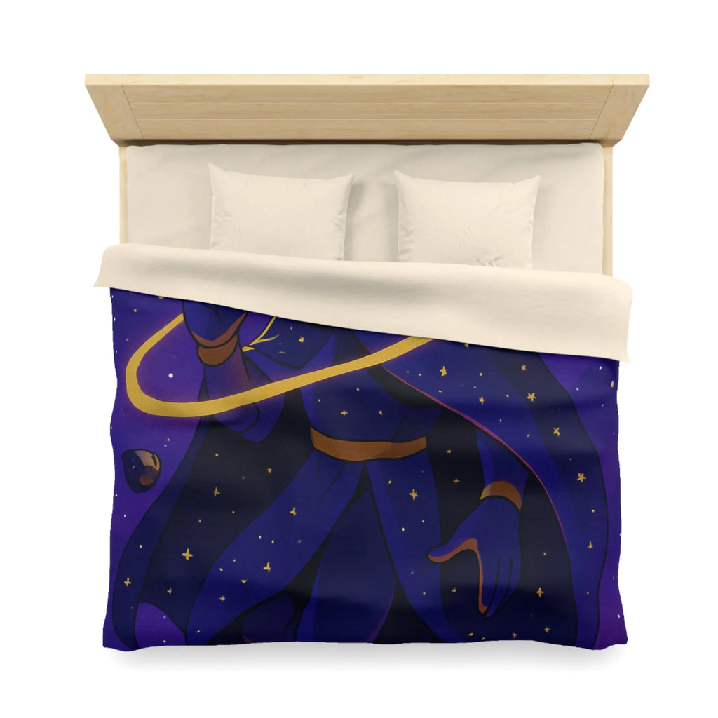 Housse de couette cosmique avec silhouette mystérieuse et motifs galactiques pour décor unique