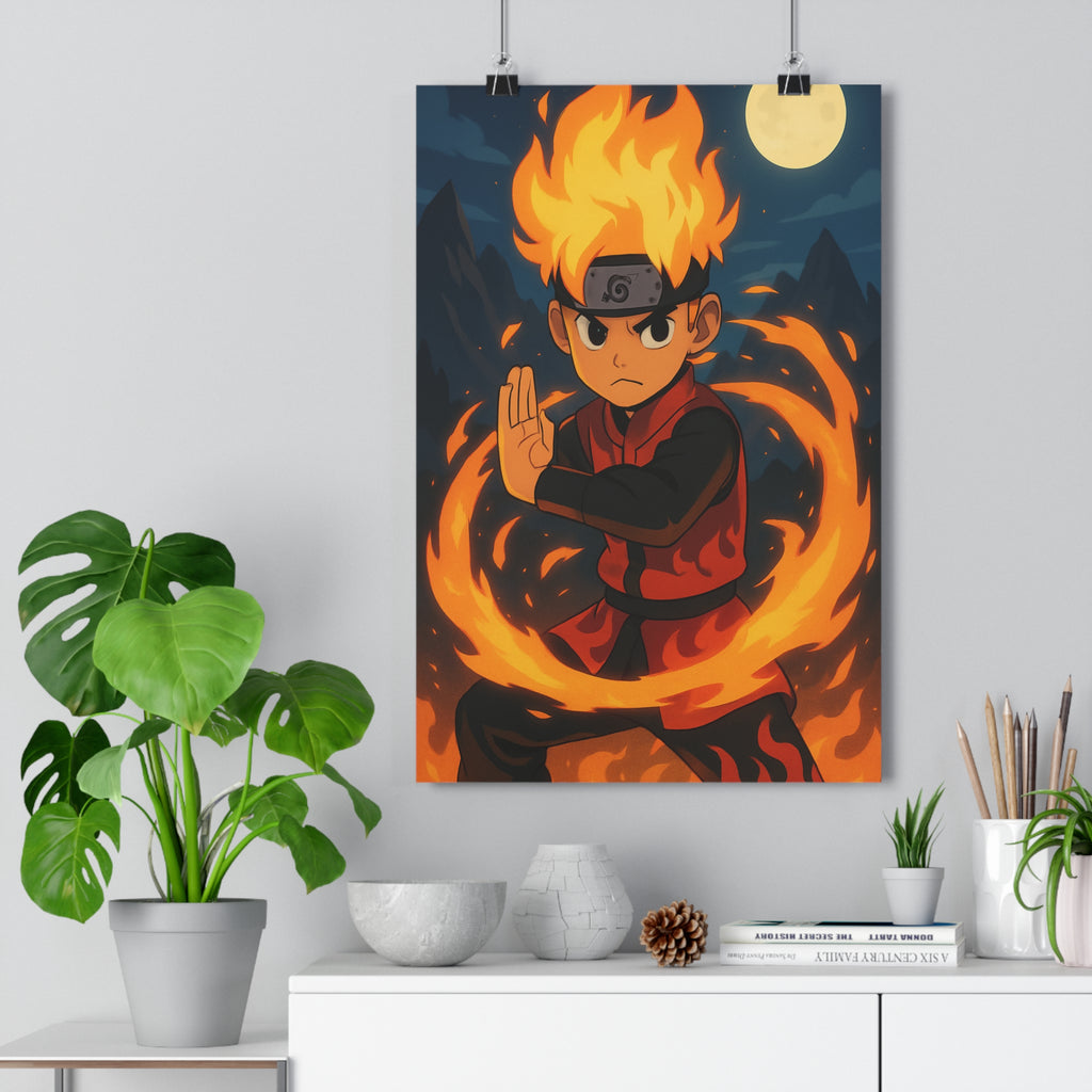 Poster décoratif ninja manga feu dynamique coloré aventure enfant chambre bureau art 30x46 qualité