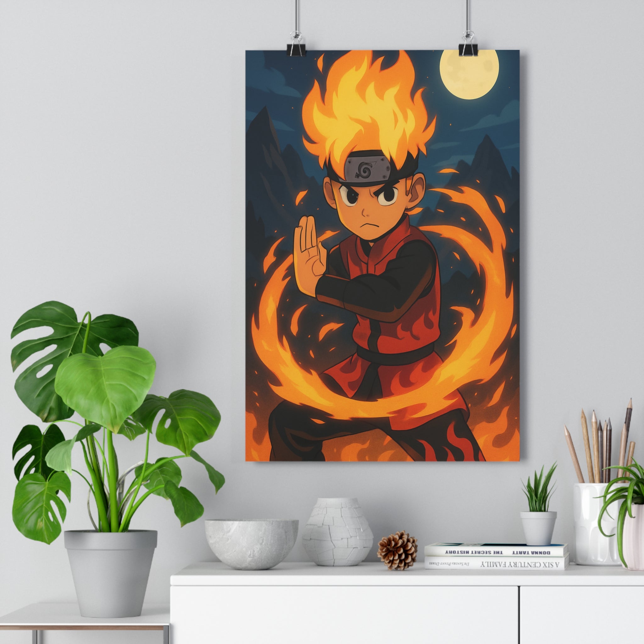 Poster décoratif ninja manga feu dynamique coloré aventure enfant chambre bureau art 30x46 qualité