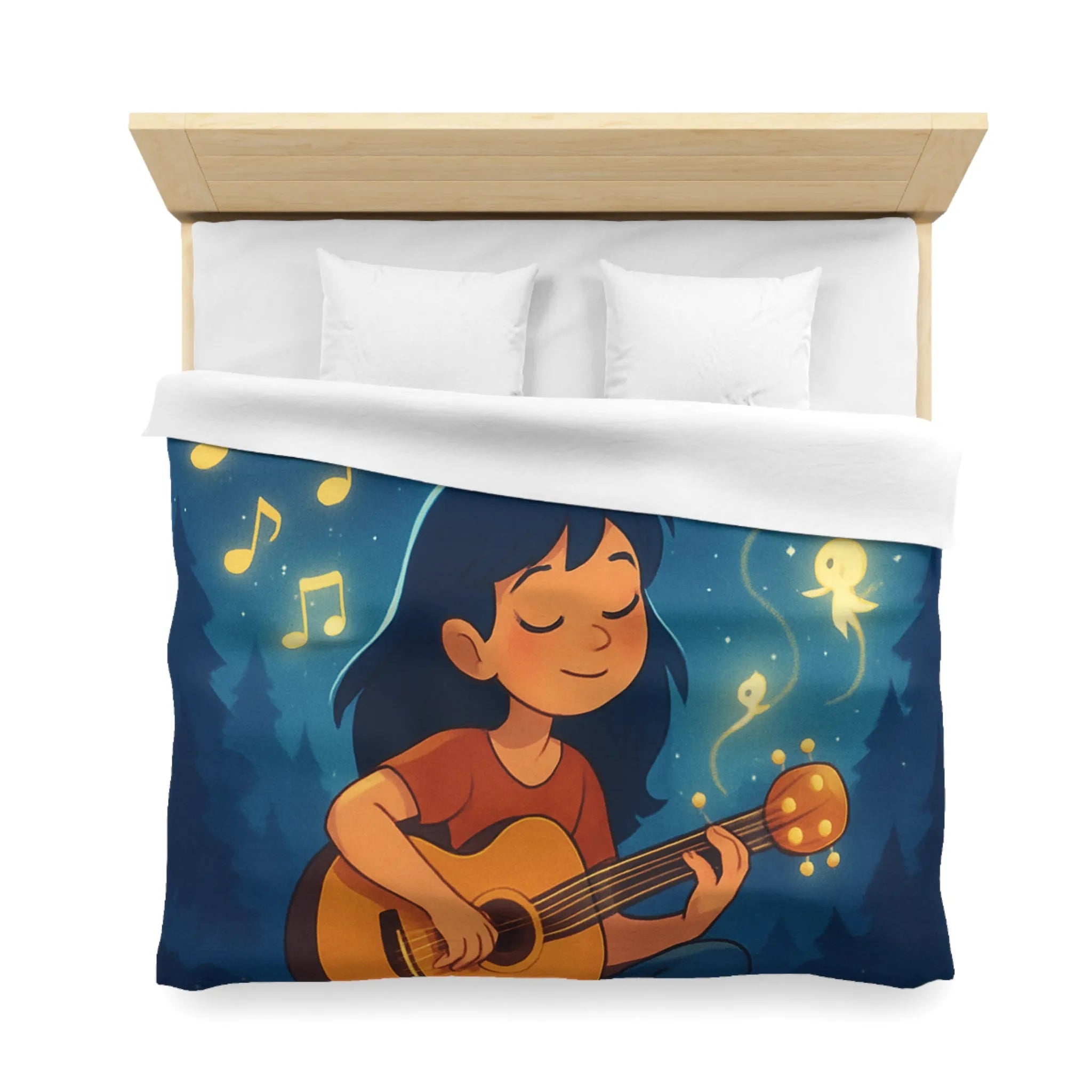 Housse de couette enchantée avec enfant jouant de la guitare sous la pleine lune