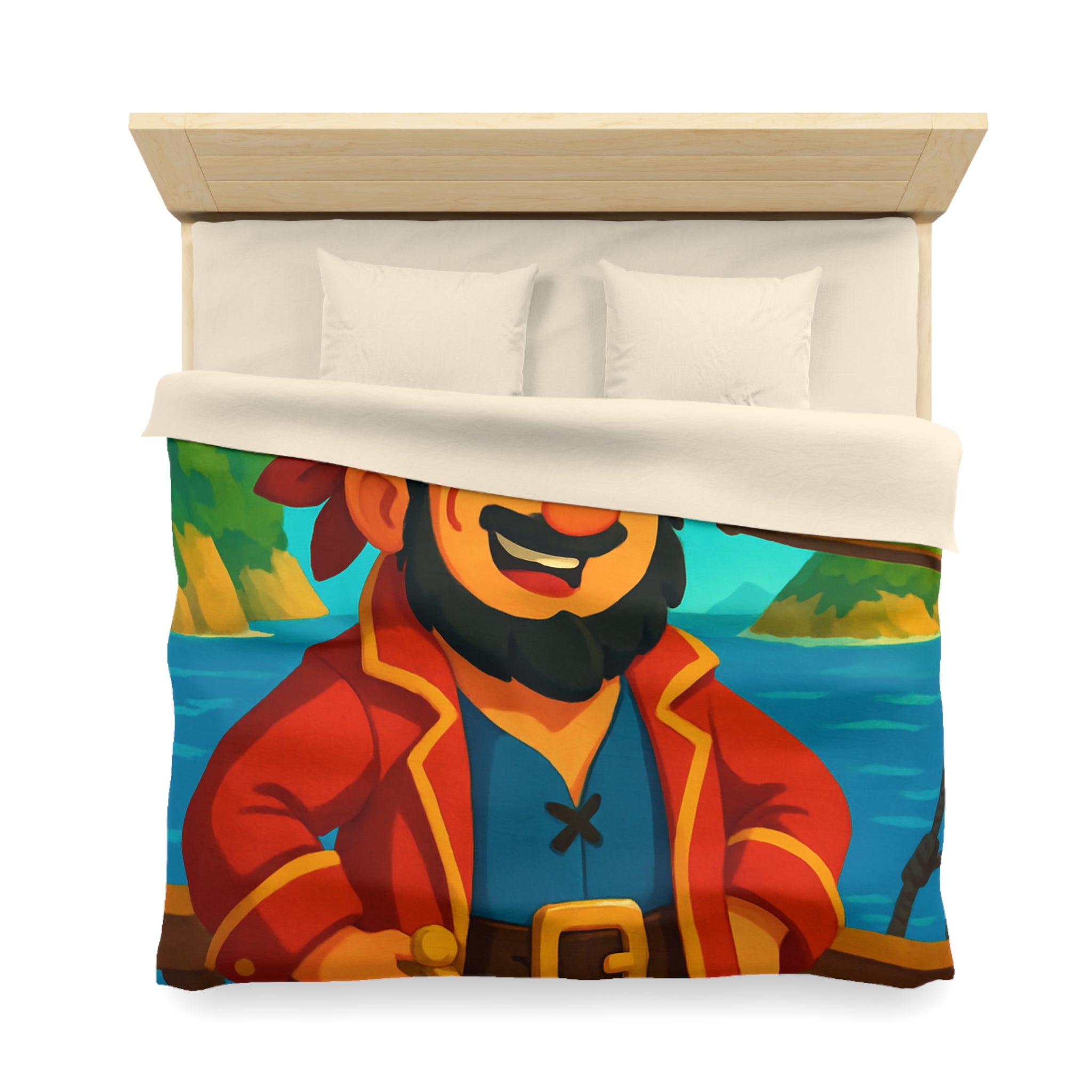 Housse de couette pirate joyeux avec carte au trésor et îles paradisiaques