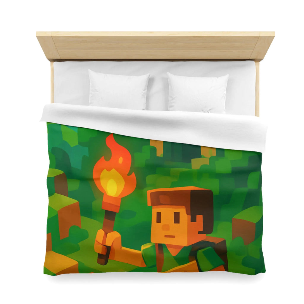 Explorez un monde aventureux et mystique avec cette housse de couette pixelisée géométrique