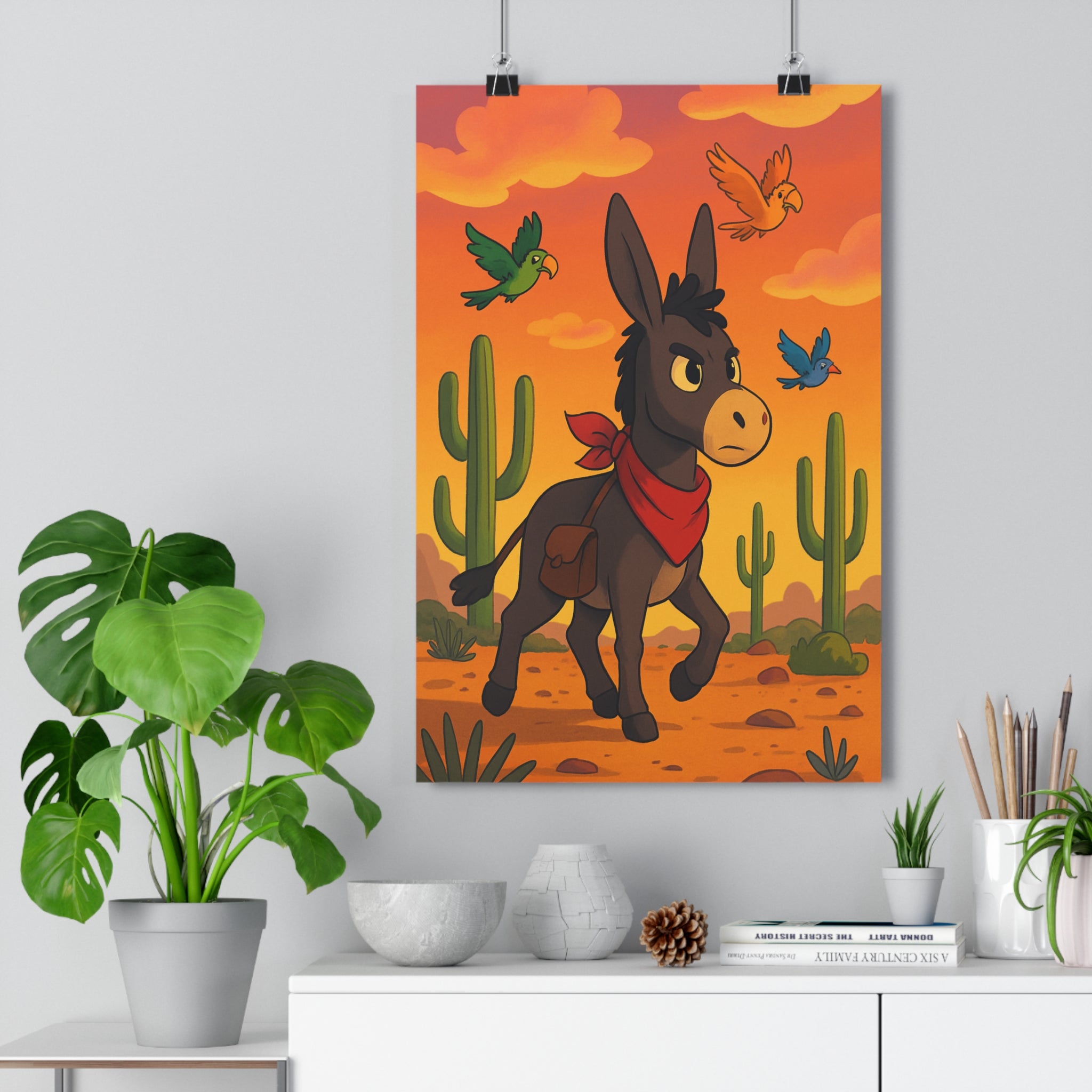 Poster décoratif cartoon aventureux désert vibrant joyeux enfant chambre couleurs chaudes style unique 30x46