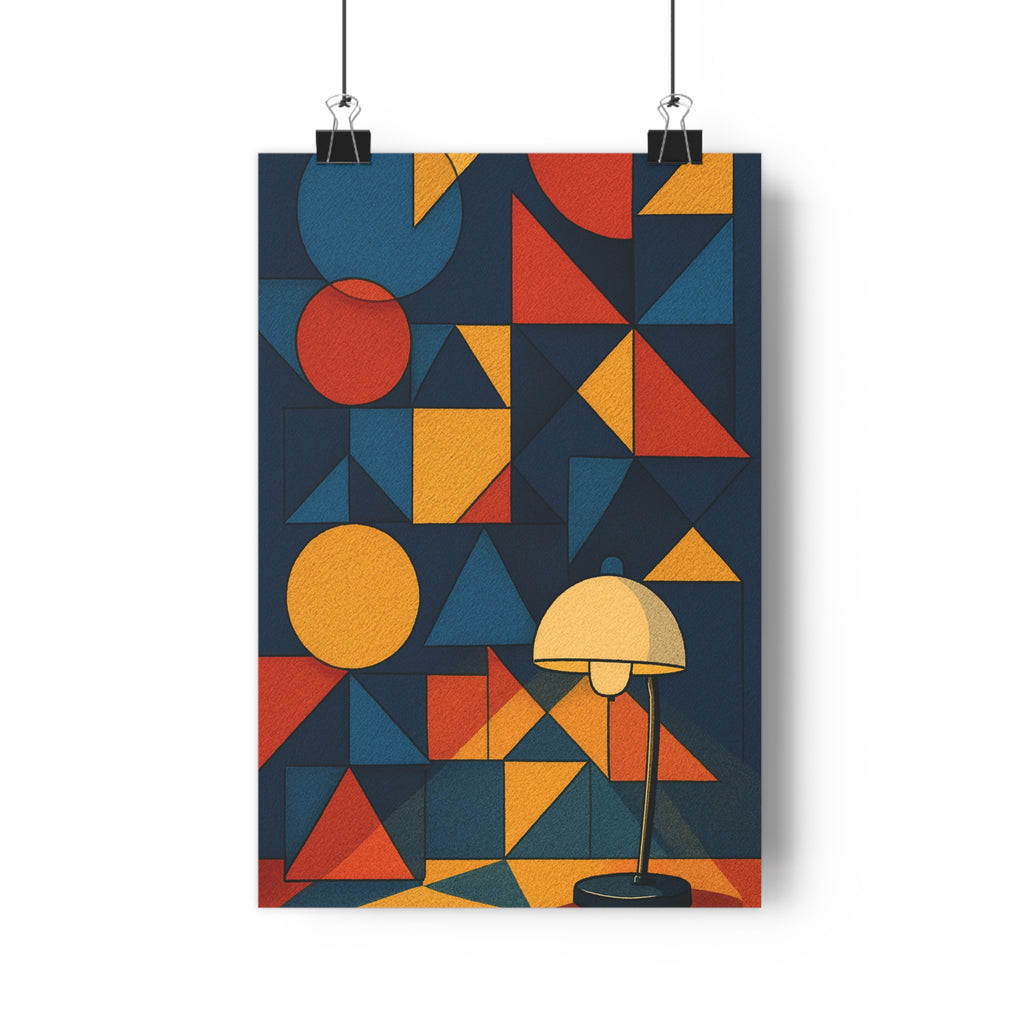 Poster décoratif moderne art géométrique anime bleu jaune rouge salon chambre dynamique vibrant qualité