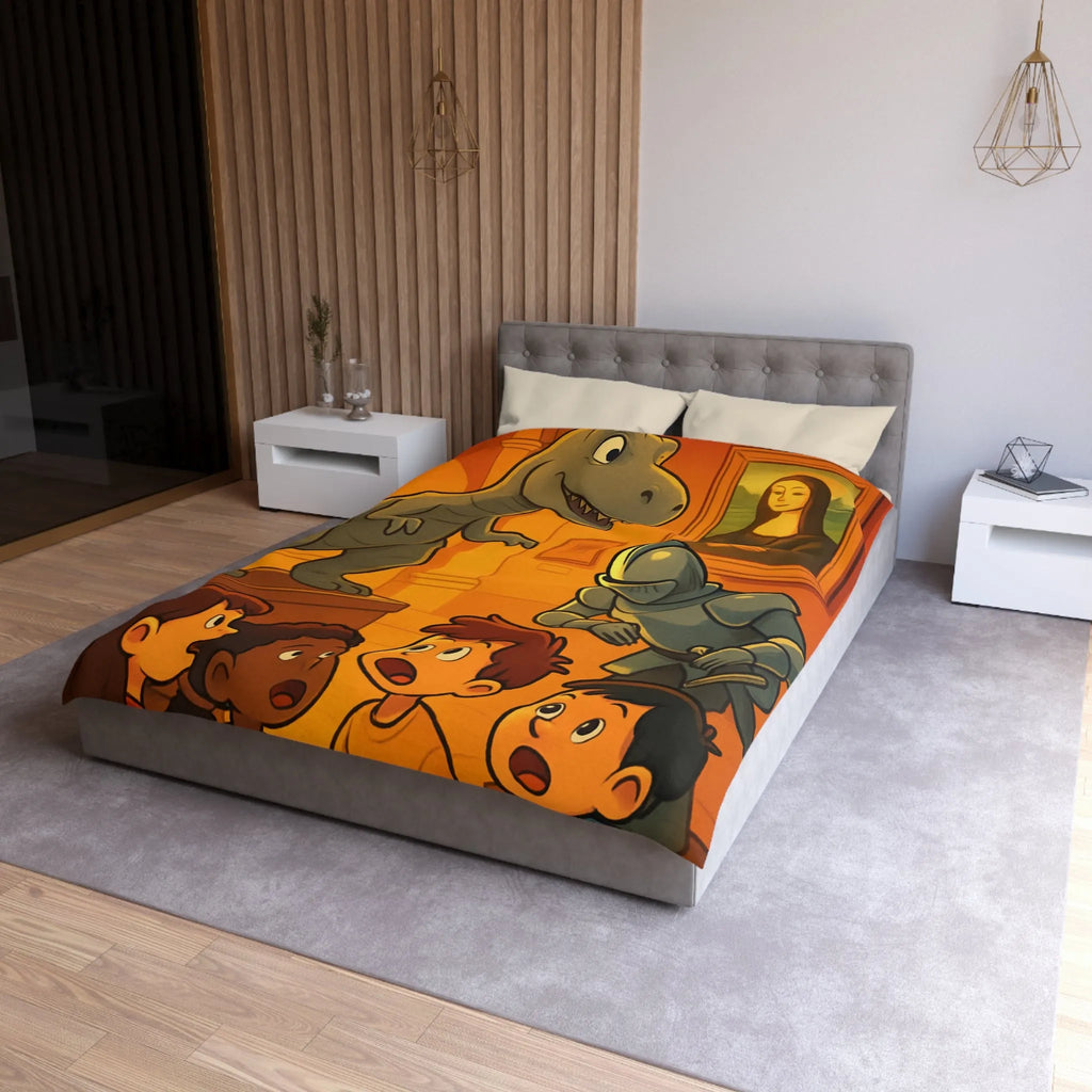 Housse de couette avec scène amusante de musée et T-Rex pour enfants créatifs