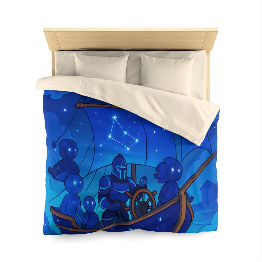 Housse de Couette Inspirée Ciel Étoilé avec Bateau et Constellations Bleu Nuit