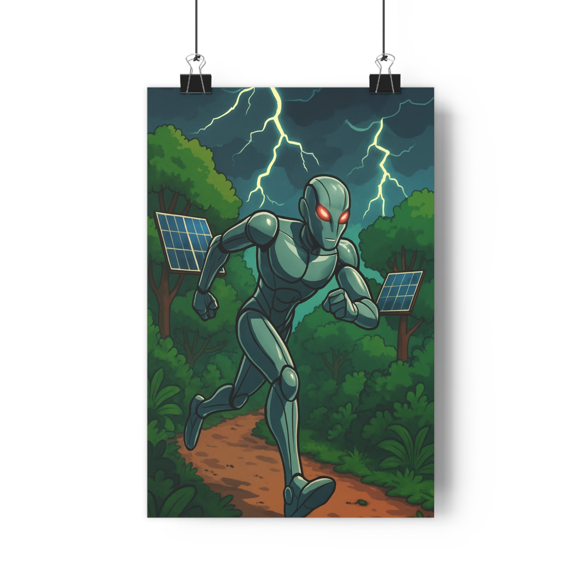 Poster décoratif futuriste vert gris moderne manga dynamique écolo salon bureau art aventure action