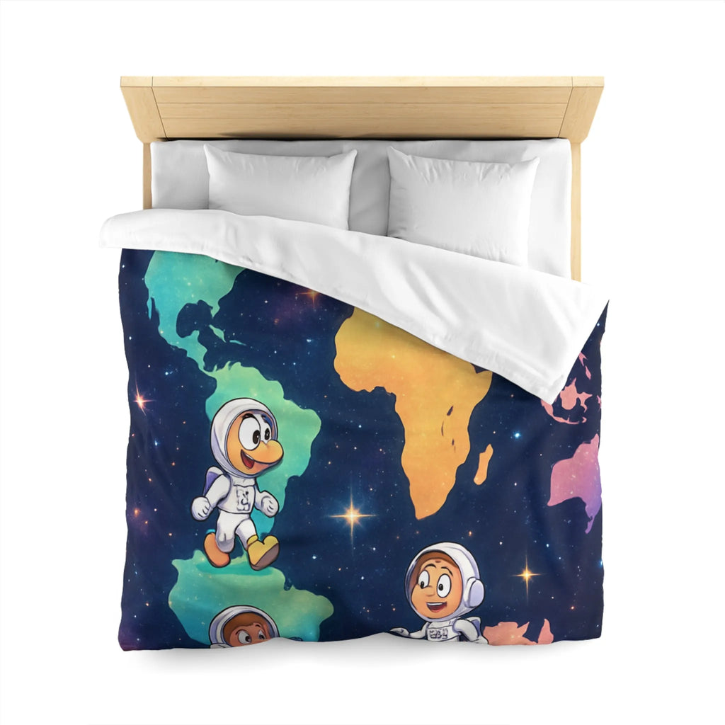 Housse de Couette Astronaute Enfantine Arc-en-Ciel Monde Spacieux Carte Terre Étoilée Cosmonautes Rêveurs