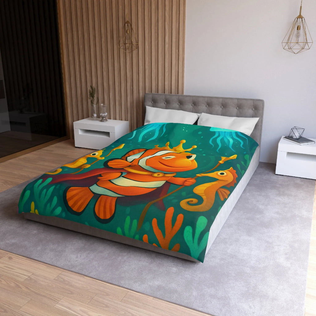 Housse de couette enfant joyeuse poisson clown roi et hippocampes joueurs aquatiques