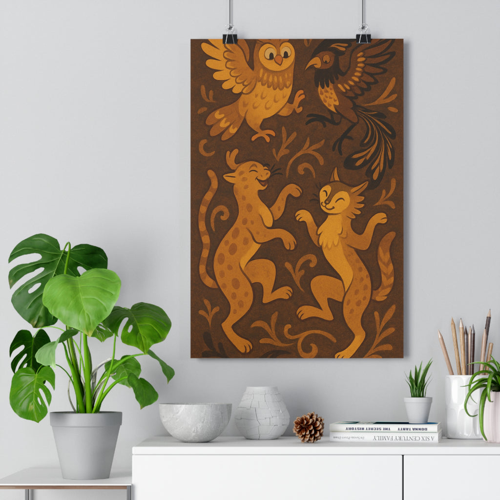 Poster décoratif cartoon brun doré fantastique joyeux enfant chambre créatif fantastique floral chaleureux ambiance